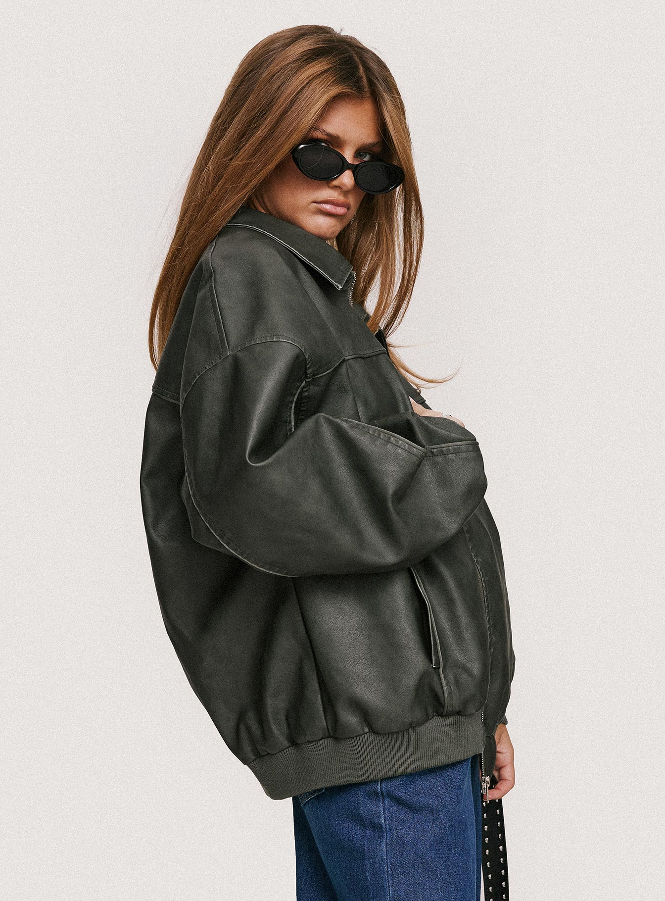 Alternative view of Goldsmith Faux Leather Bomber Jacket Washed Forest