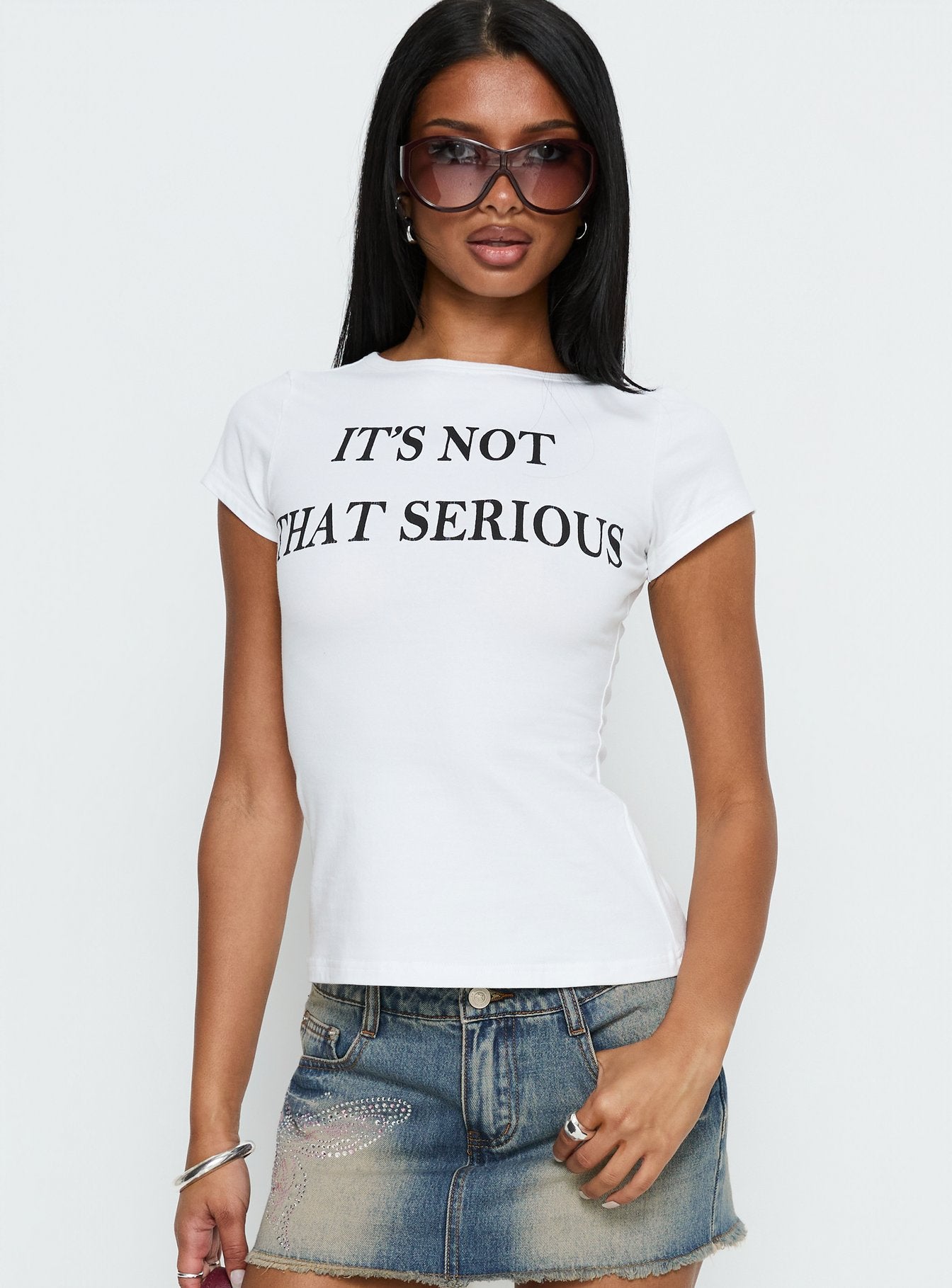 Alternative view of It's Not That Serious Graphic Baby Tee White / Black
