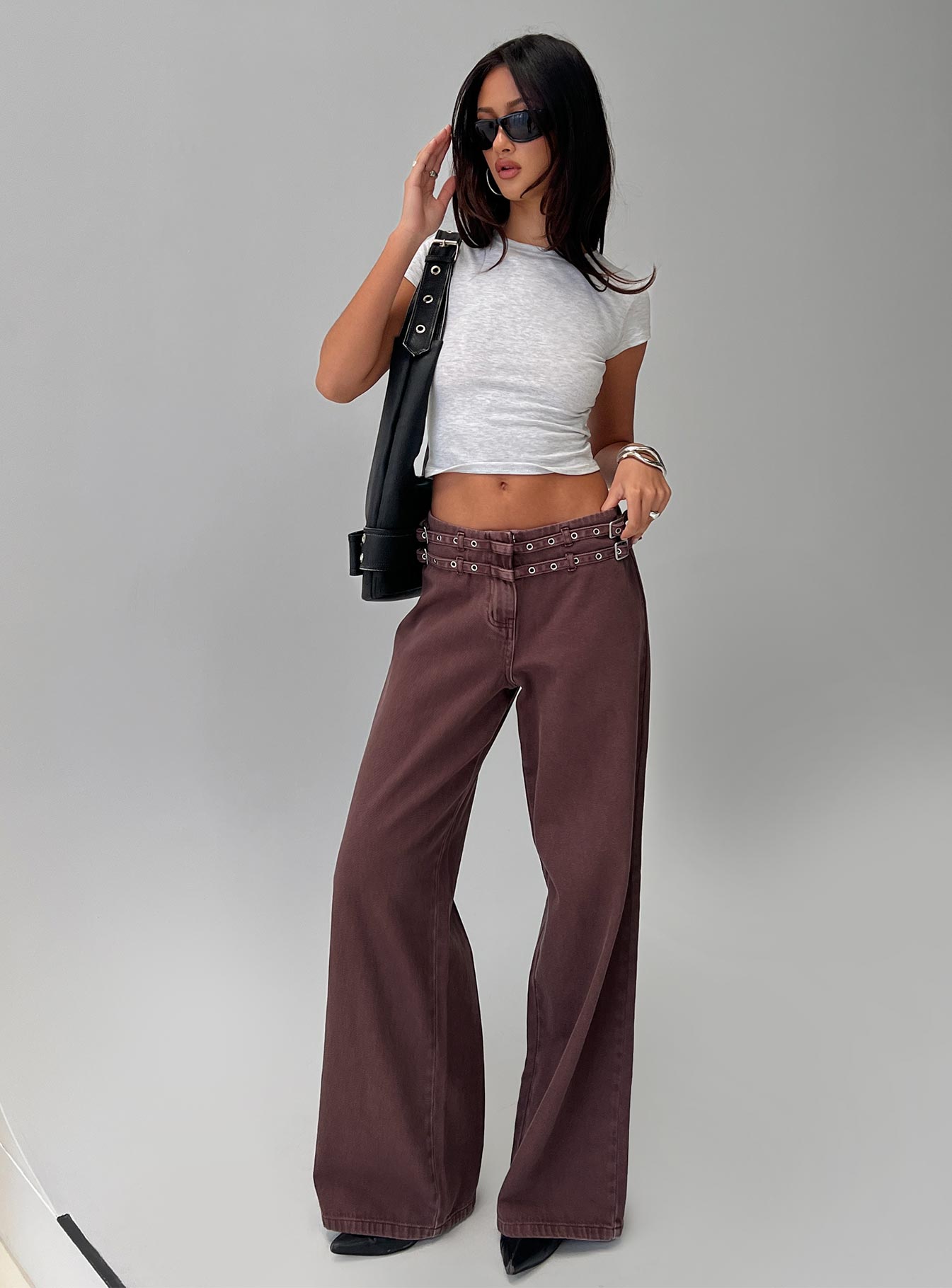 Alternative view of Baccarat Mid Rise Wide Leg Belted Pant Chocolate