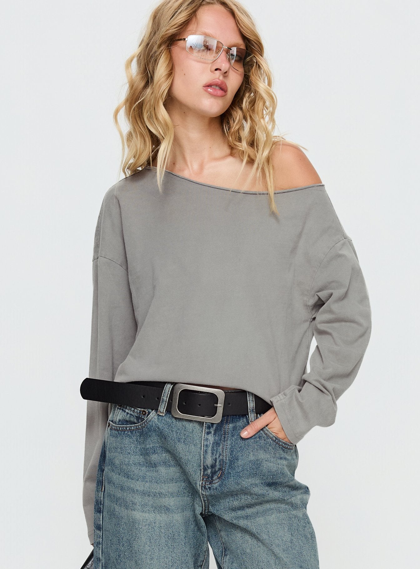 Alternative view of Karlyn Off Shoulder Long Sleeve Top Grey