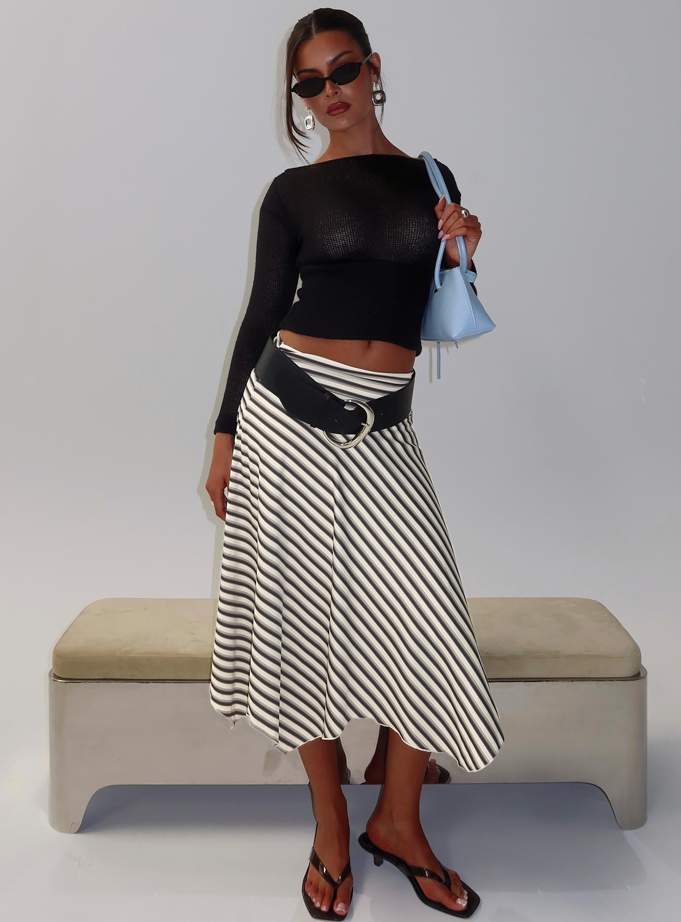 Alternative view of Cobee Asymmetrical Midi Skirt Multi Stripe