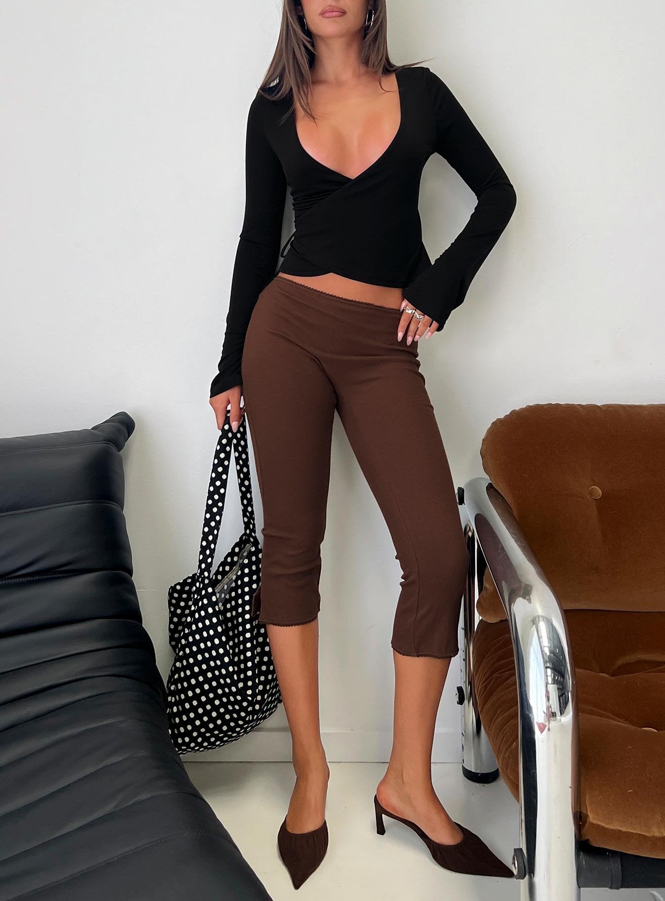 Alternative view of Baseline Rib Capri Pants Chocolate