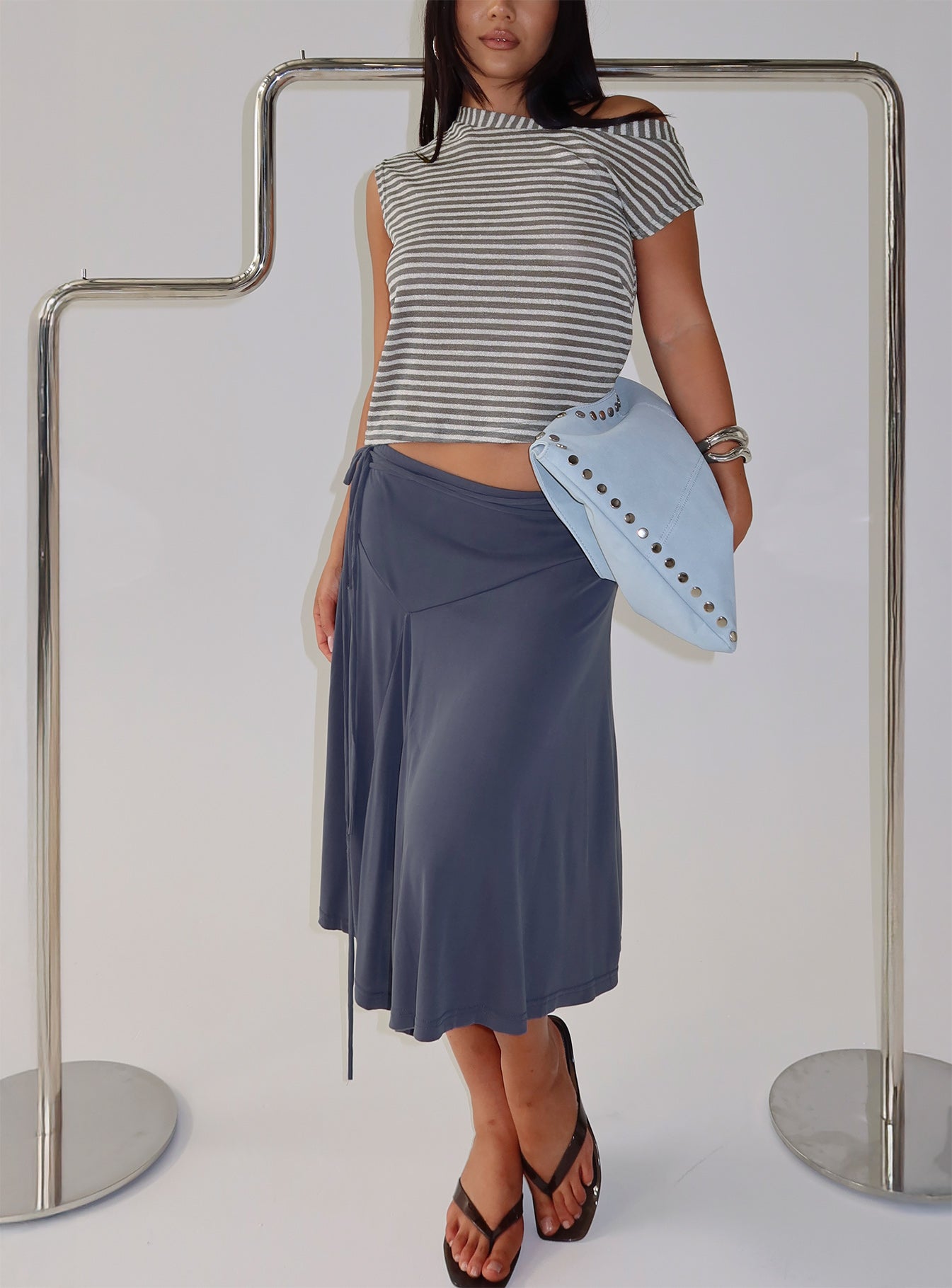 Joaney Tie Side Jersey Midi Skirt Slate - Image 8