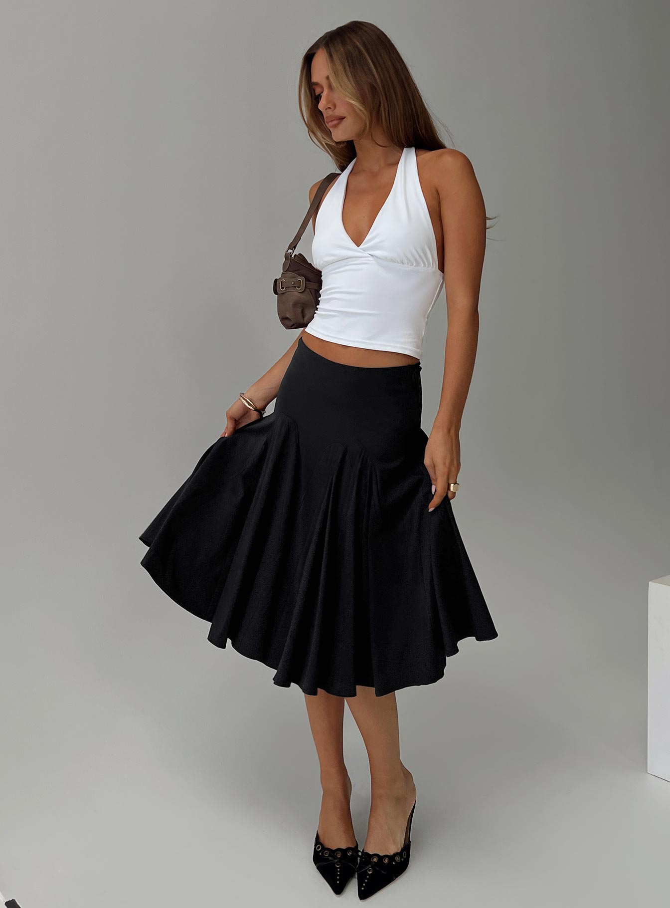 Agnette Low Rise Midi Skirt Black - Image 9