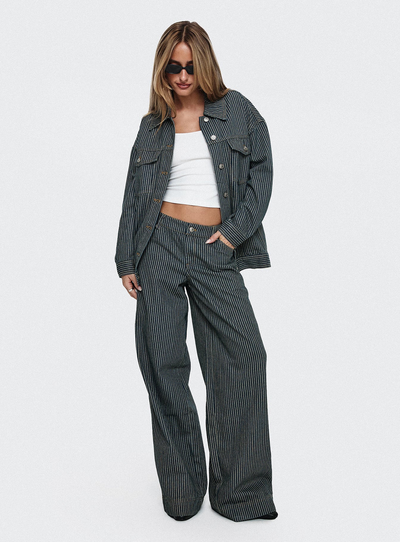 Alternative view of Actually Invested Low Rise Pants Denim Stripe