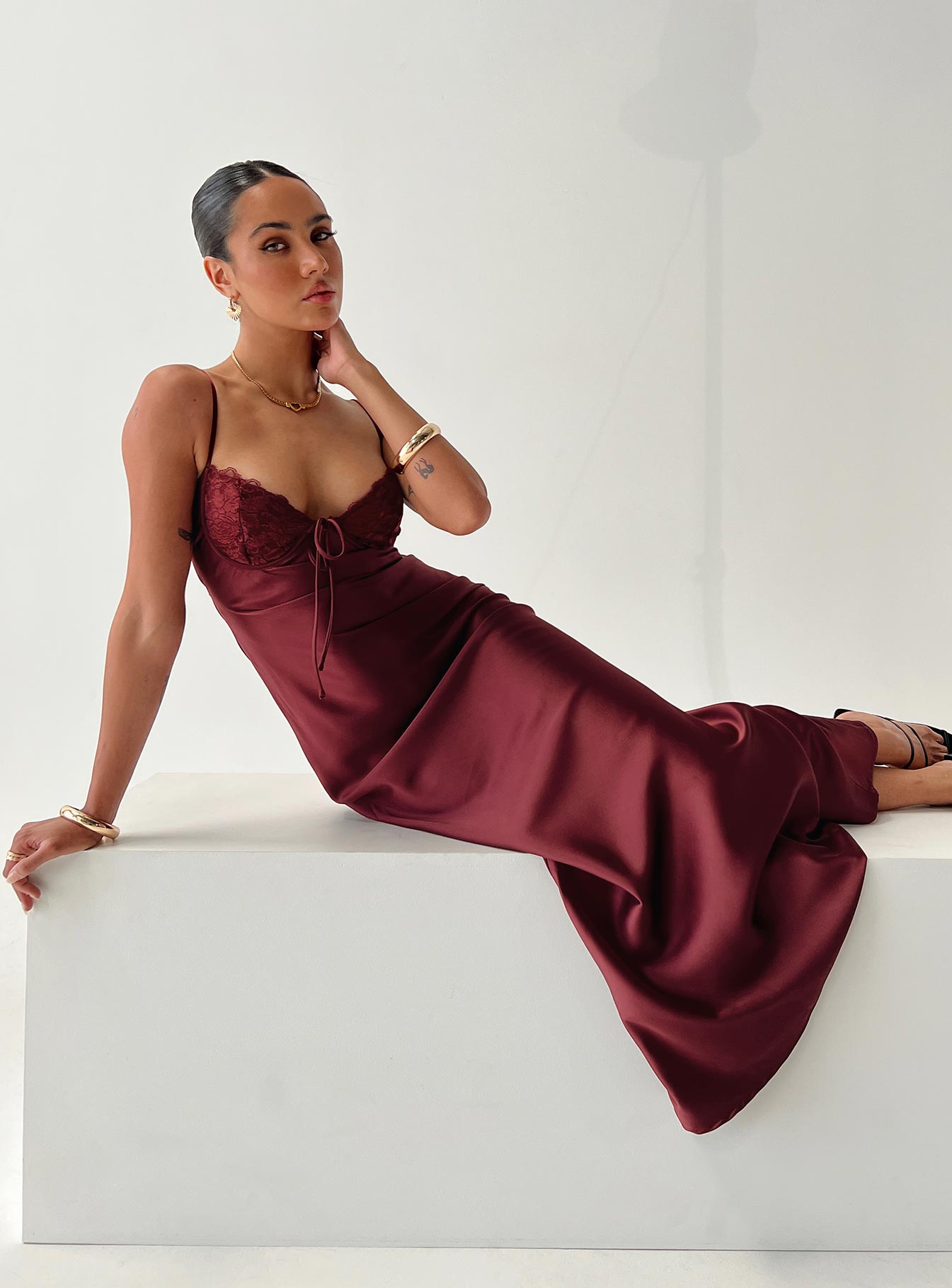 Fadyen Bias Cut Maxi Dress Burgundy - Image 7