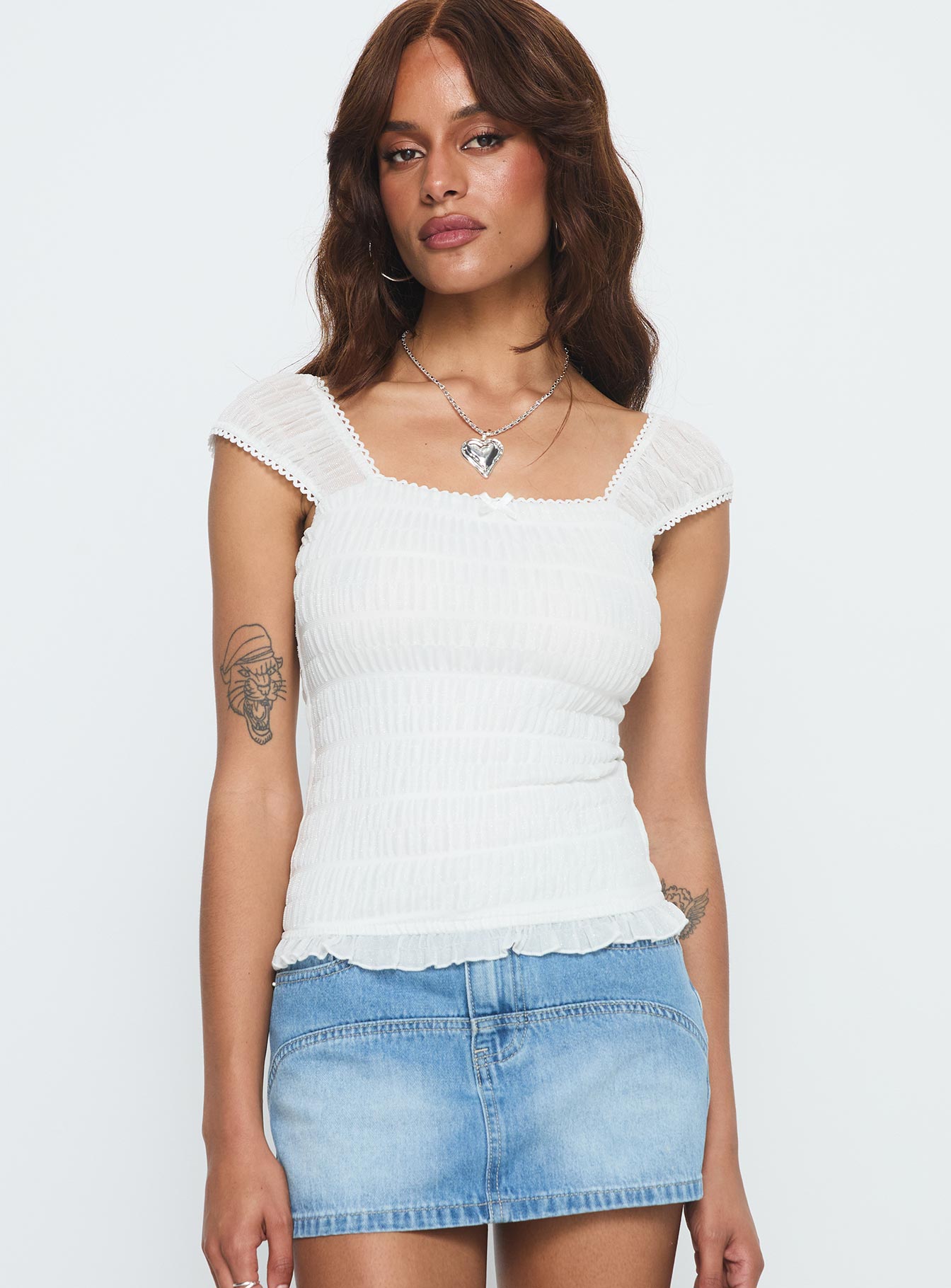 Alternative view of Honeymooner Cap Sleeve Frill Top White