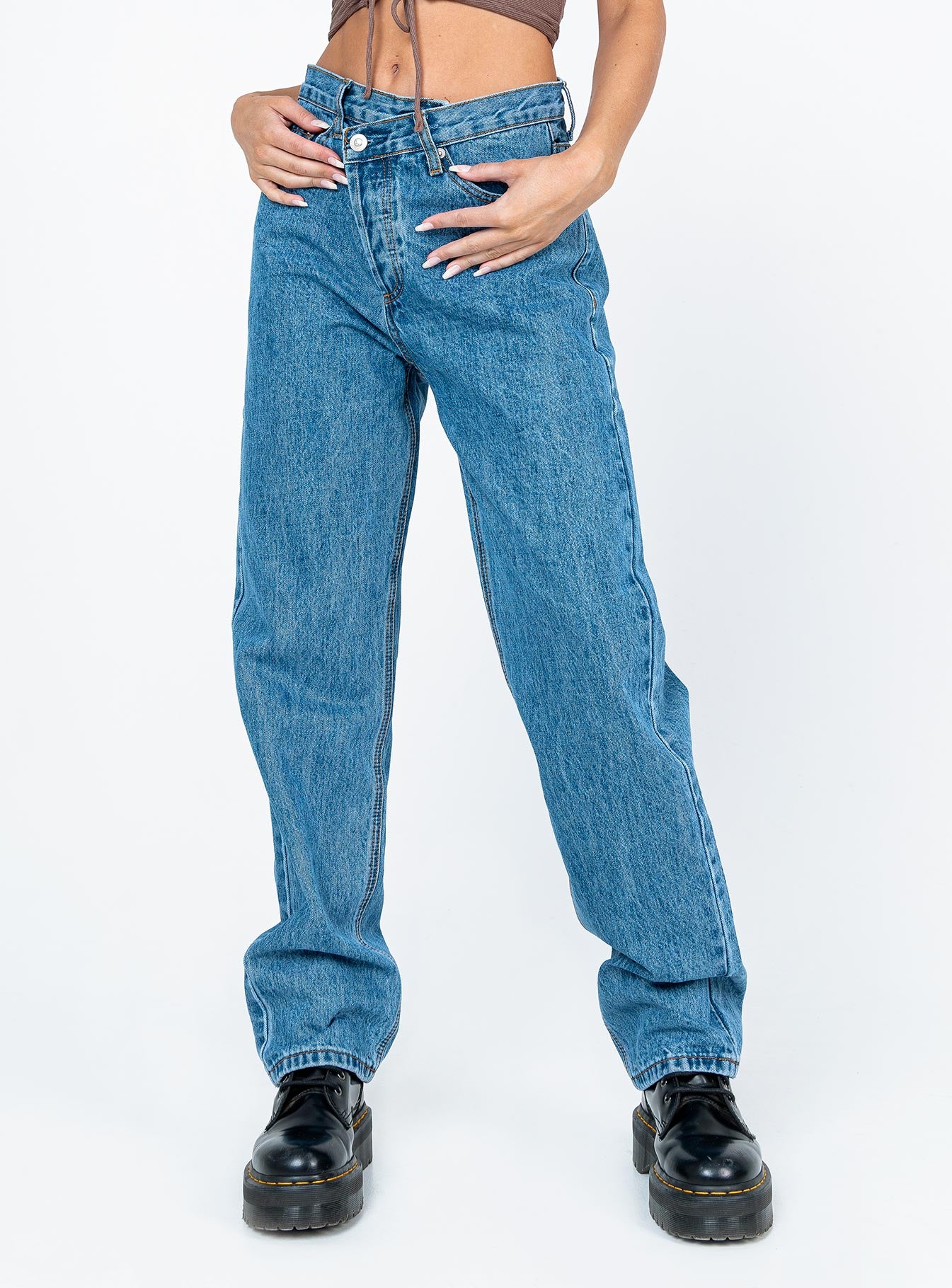 Holly Asymmetric Straight Leg Jean Mid Wash Denim - Image 4