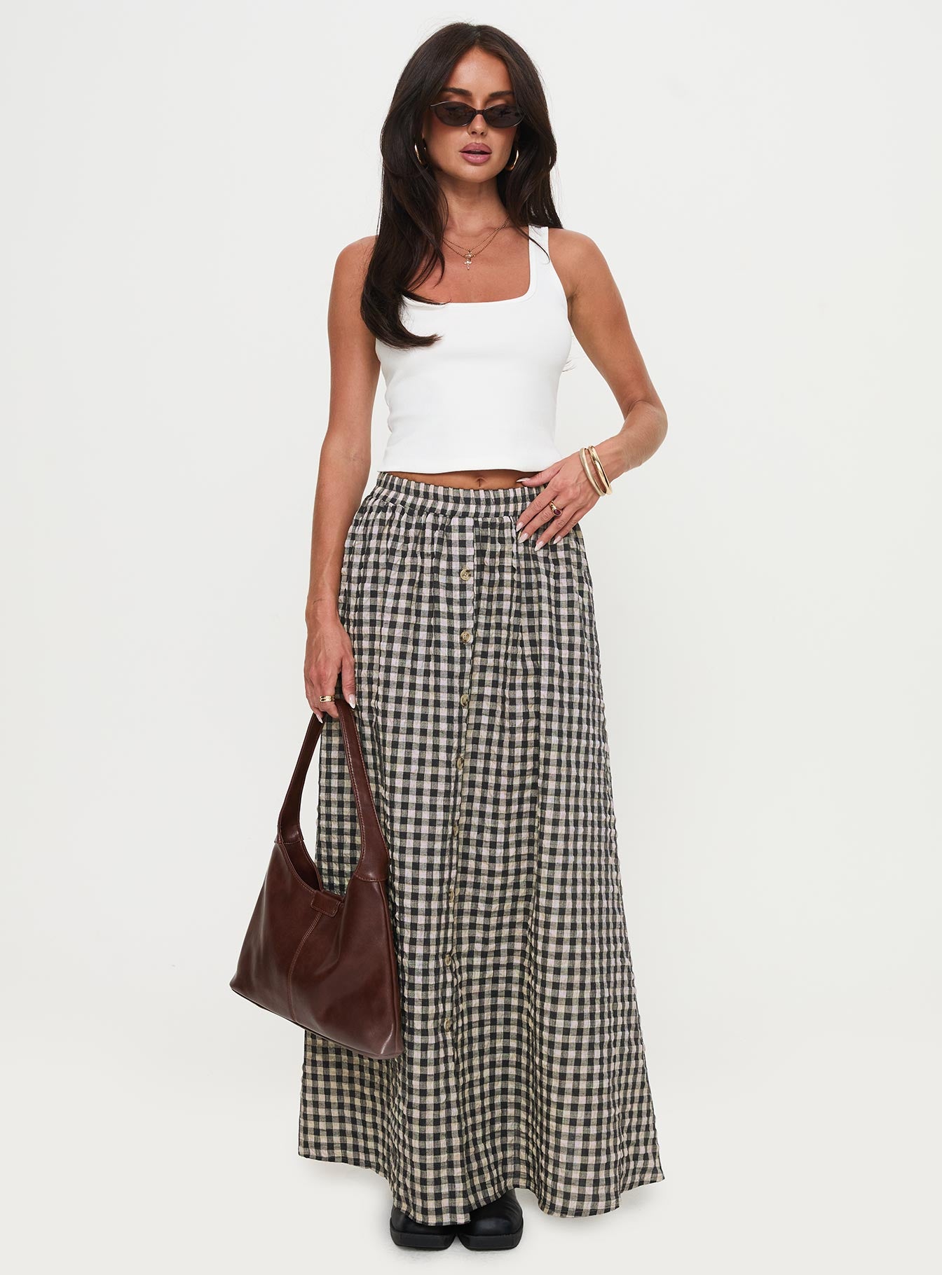 Alternative view of Cartmel Check Maxi Skirt Black / Cream