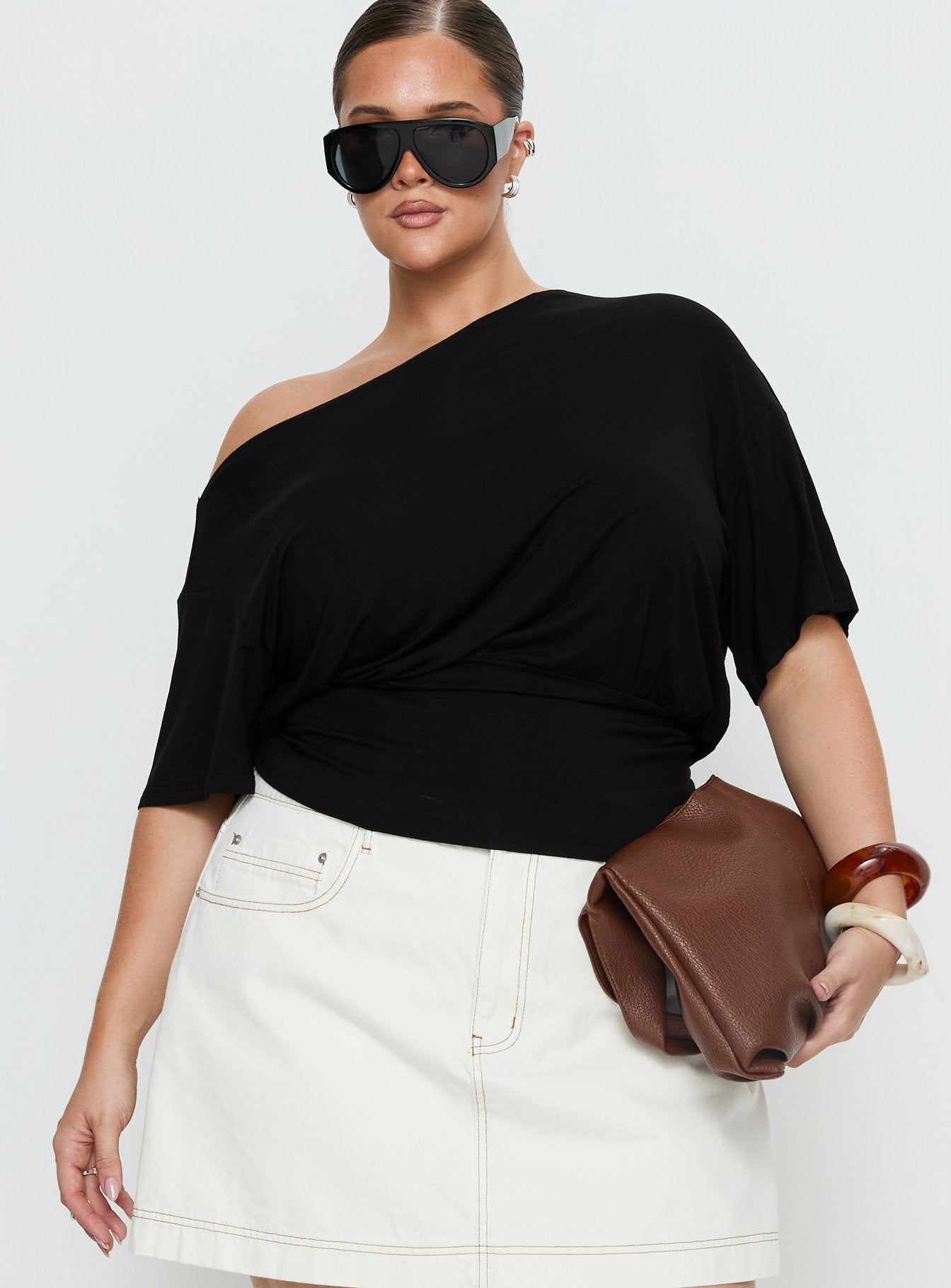 Alternative view of Ashlinn Off Shoulder Drapey Top Black Curve