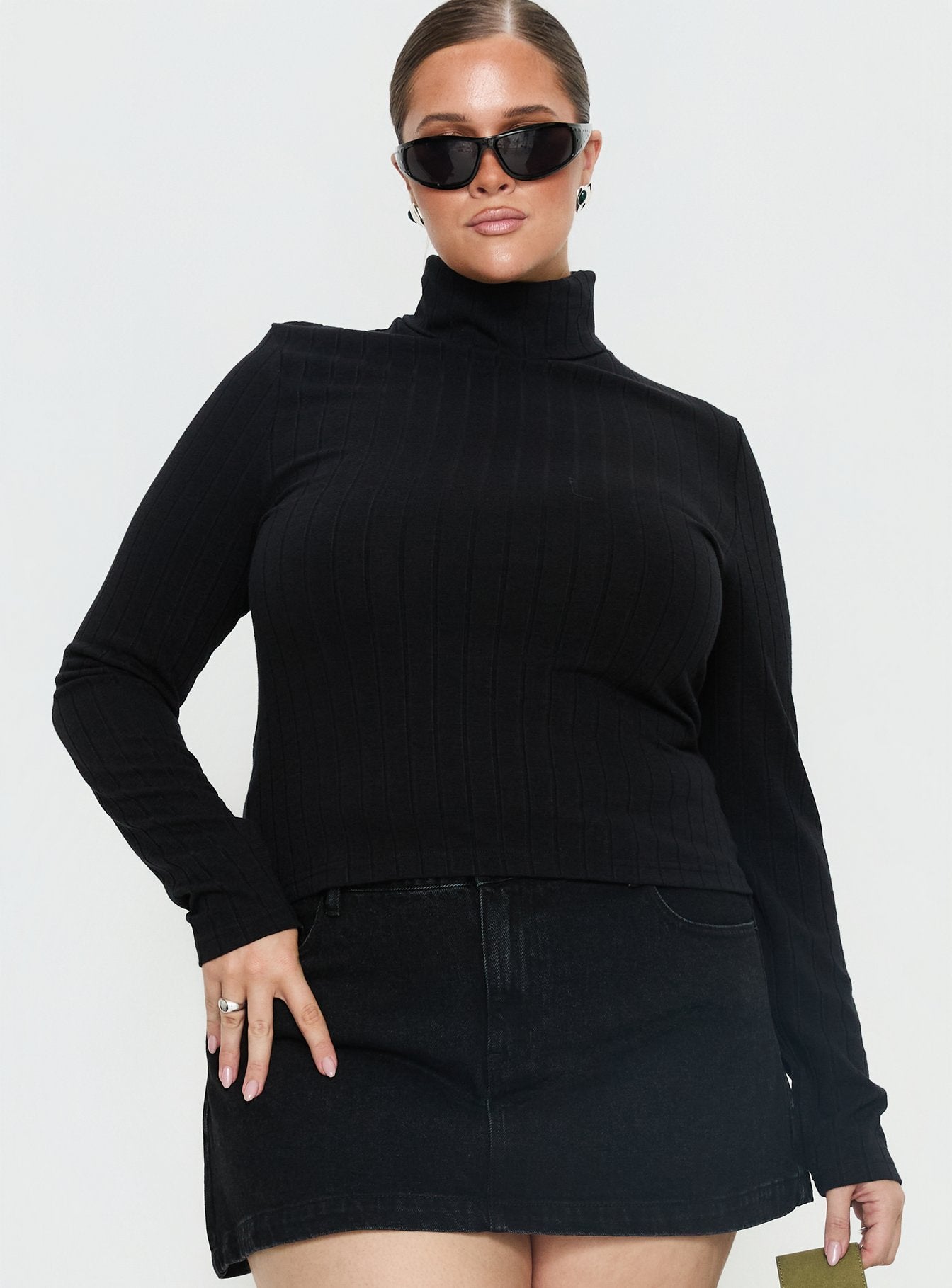 Alternative view of Enisa High Neck Long Sleeve Top Black Curve