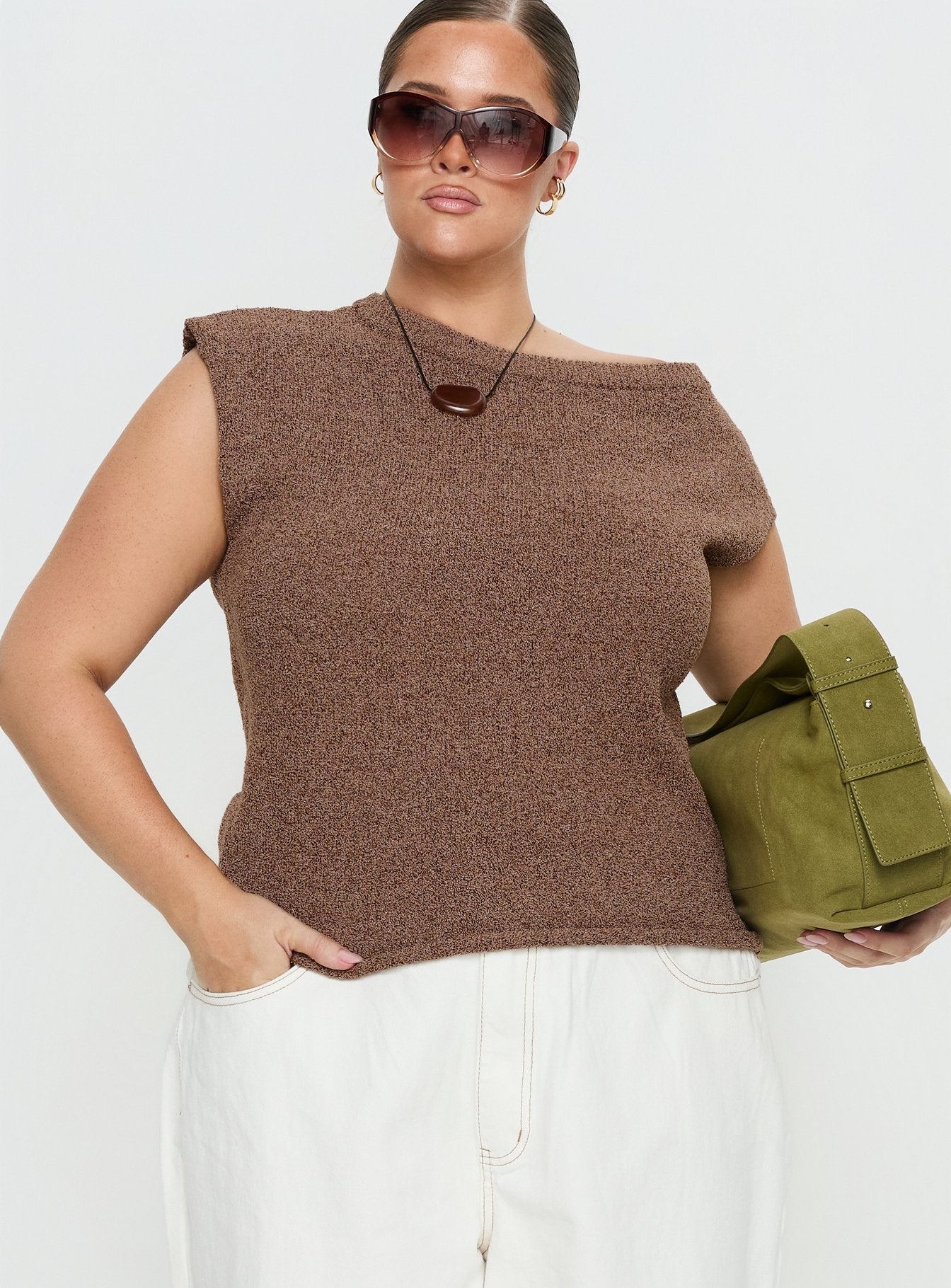 Alternative view of Ashfield Off Shoulder Top Brown Curve