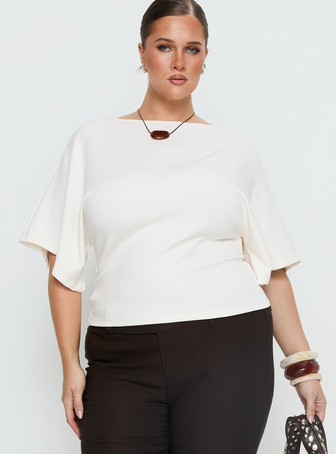 Alternative view of Arazia Cinched Short Sleeve Top White Curve