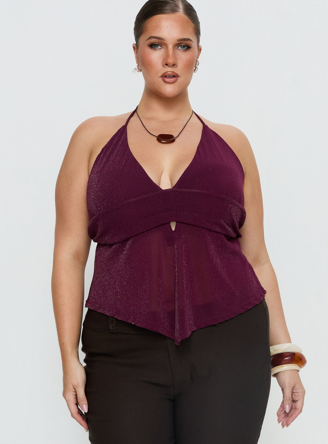 Alternative view of Averee Halter Top Plum Sparkle Curve