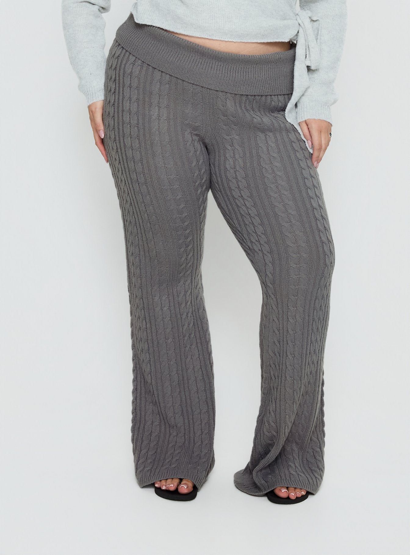 Alternative view of Baleigh Cable Knit Foldover Pants Grey Curve