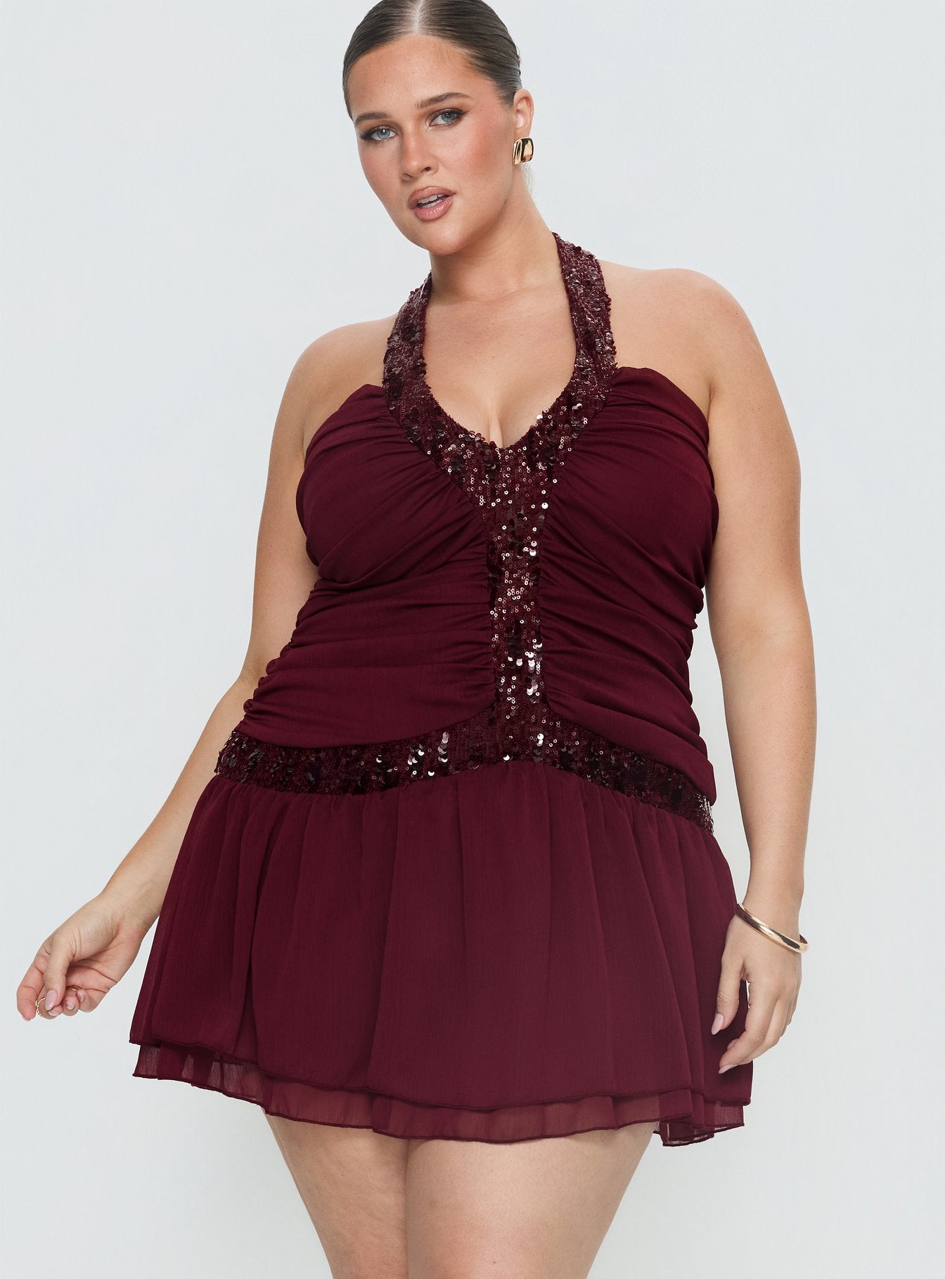 Alternative view of Aisleigh Sequin Halter Mini Dress Berry Curve
