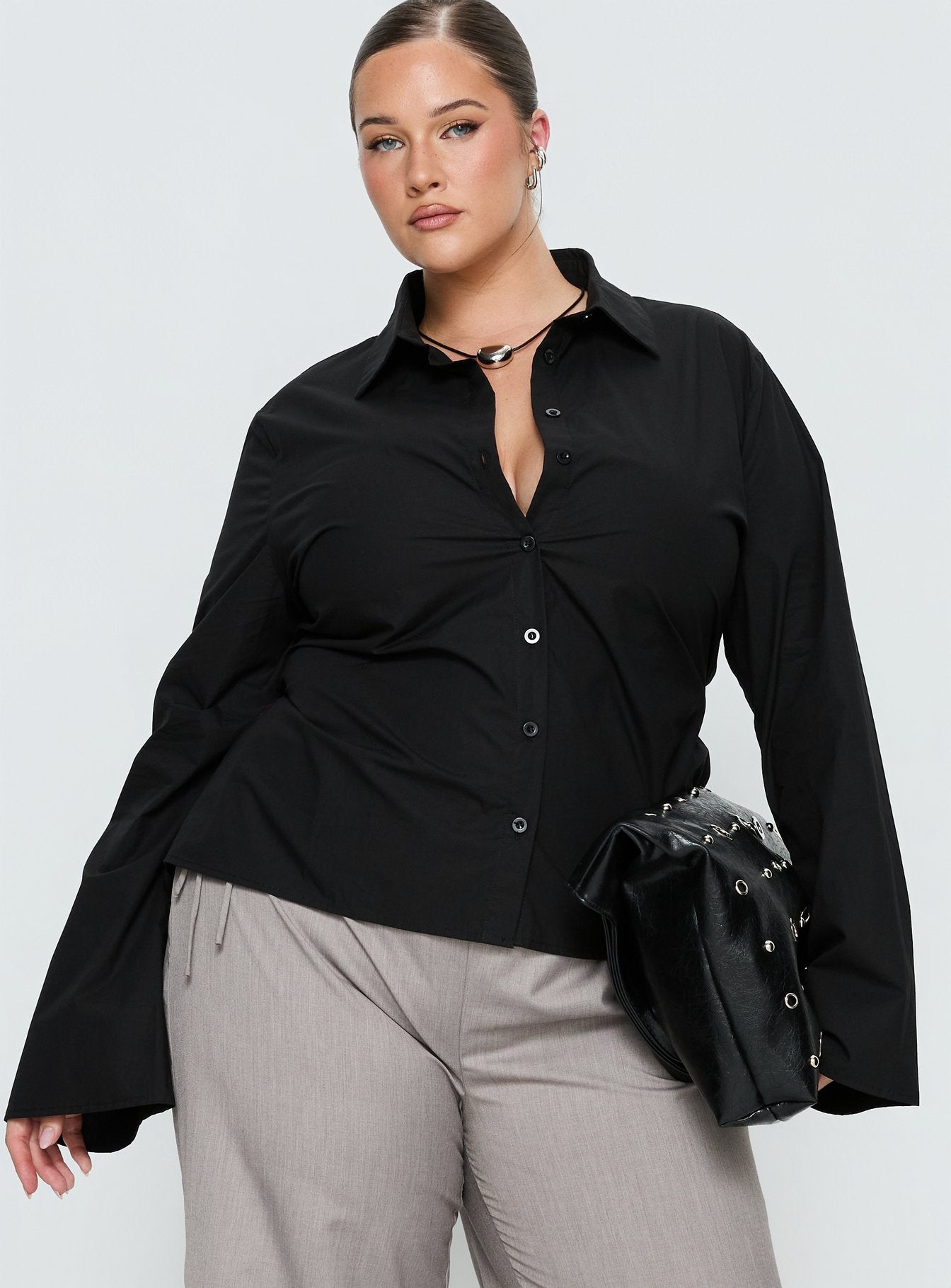 Alternative view of Eryx Tie Back Button Up Top Black Curve
