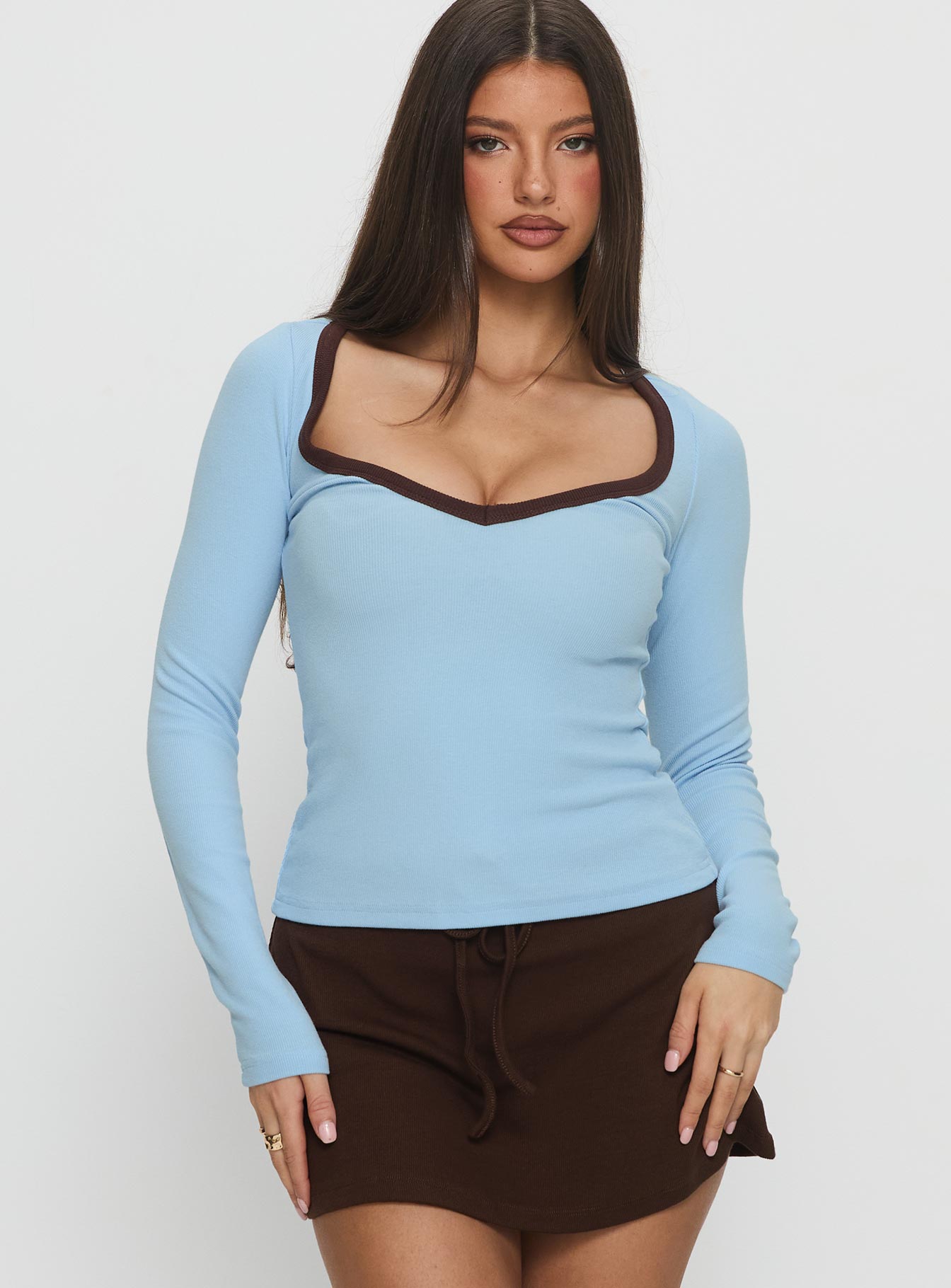 Alternative view of Baseline V Neck Long Sleeve Top Blue / Brown