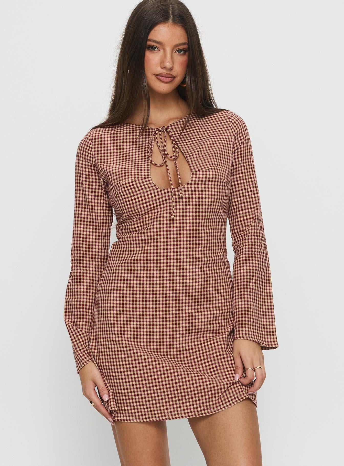 Alternative view of Kassidee Keyhole Long Sleeve Mini Dress Red Check