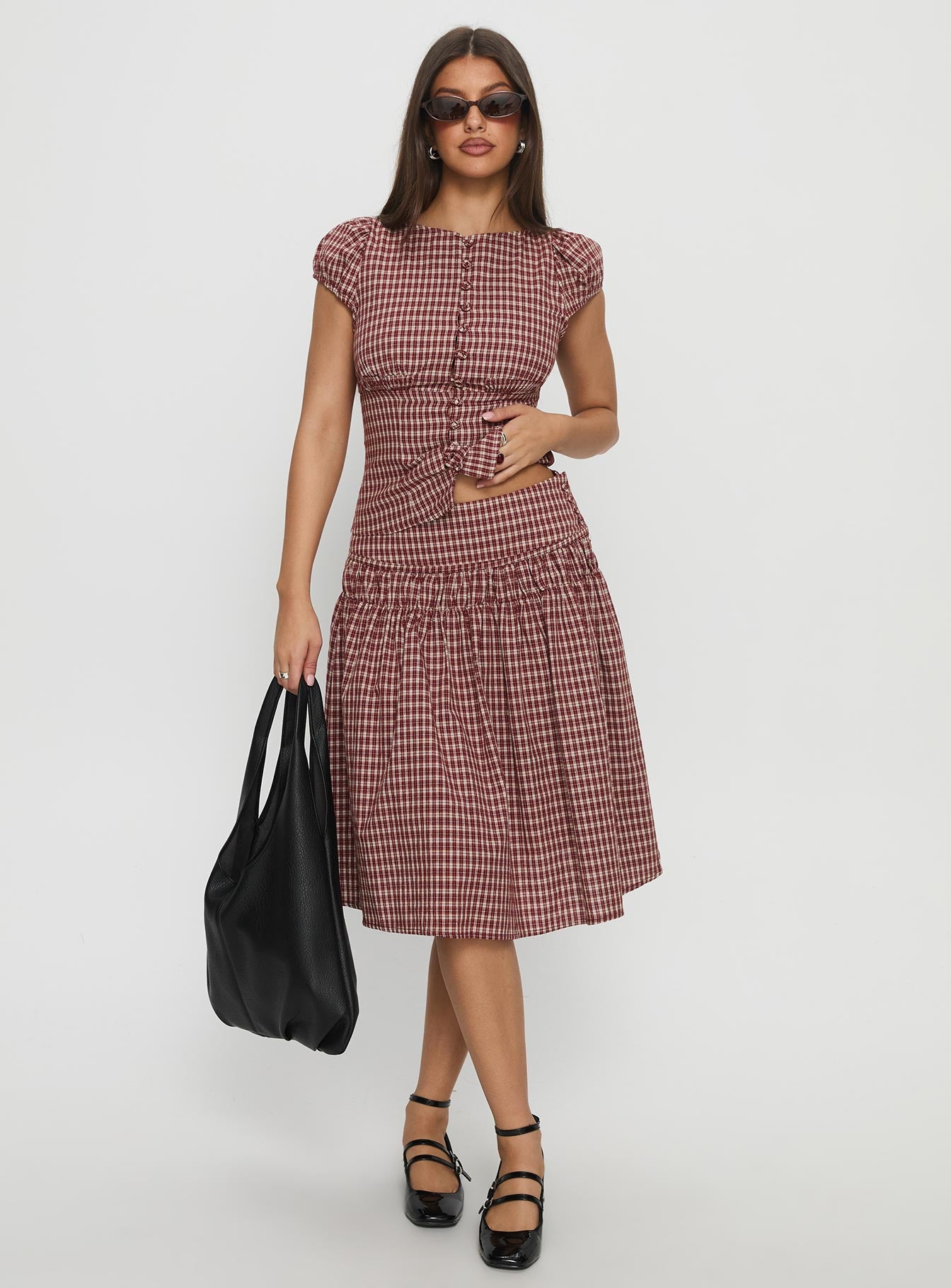 Alternative view of Alixandra Ruched Midi Skirt Red Check