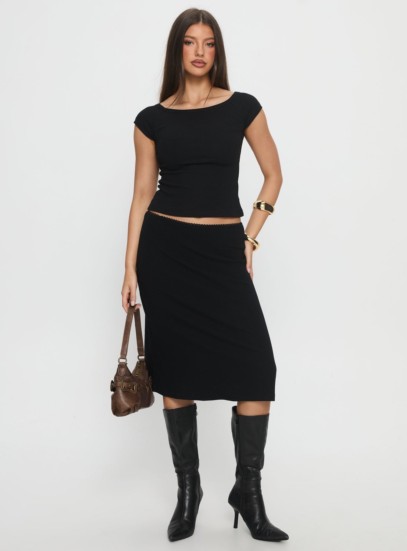 Alternative view of Baseline Rib Midi Skirt Black