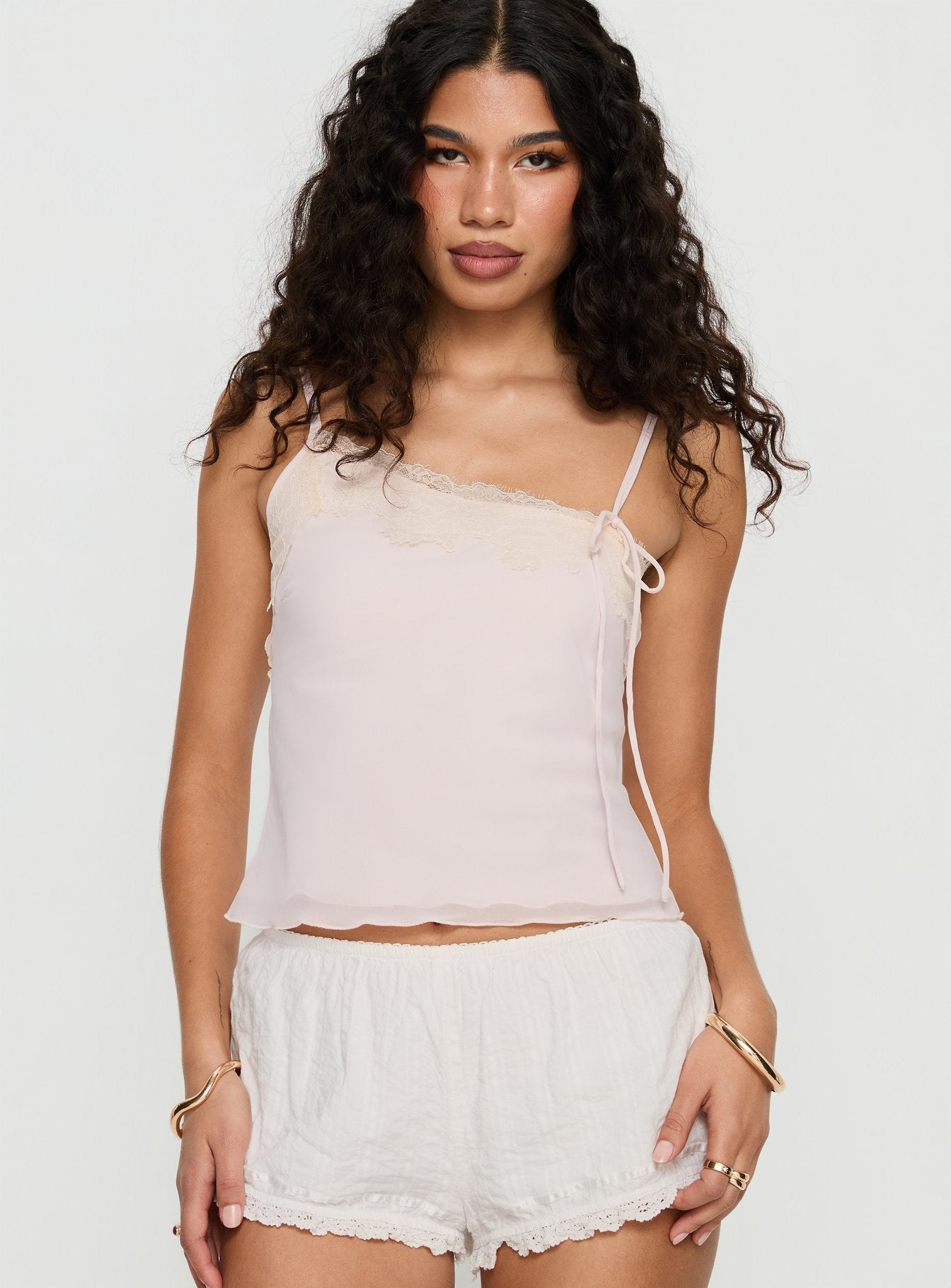 Alternative view of Ashlen Lace Trim Asymmetrical Top Pink