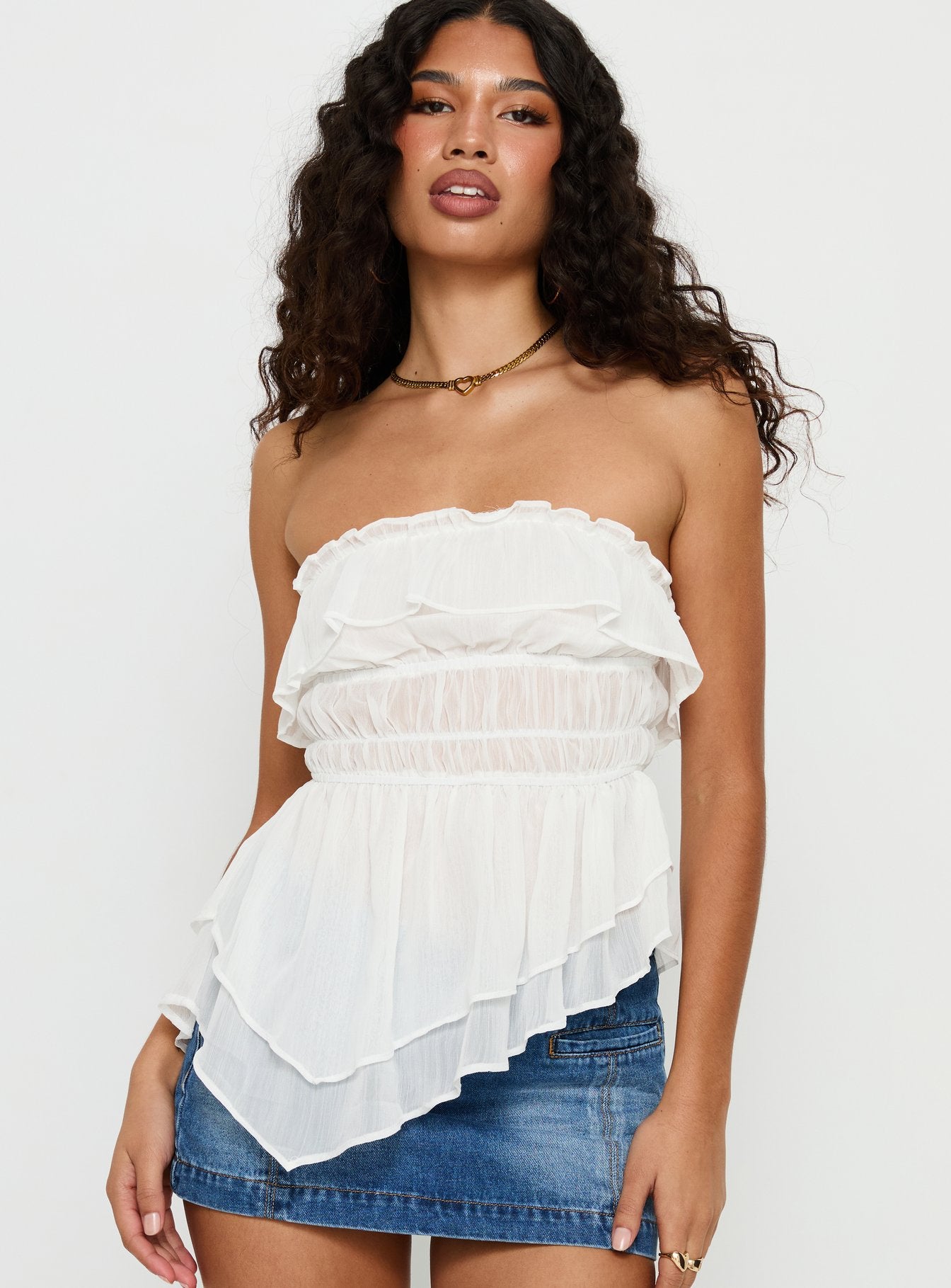 Alternative view of Ginnilee Strapless Frill Top White