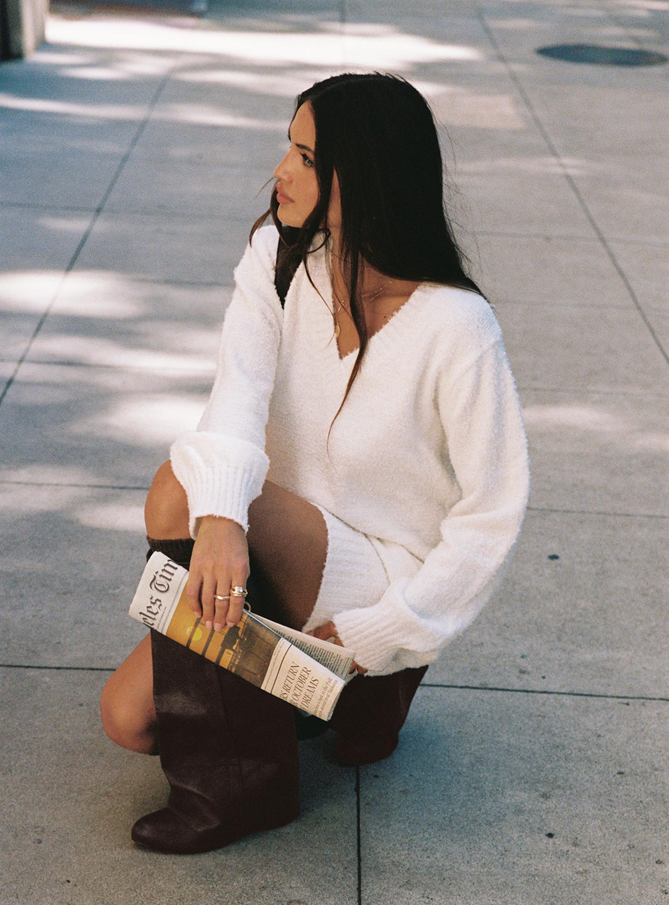 Alternative view of Fine Line Long Sleeve Knit Mini Dress White