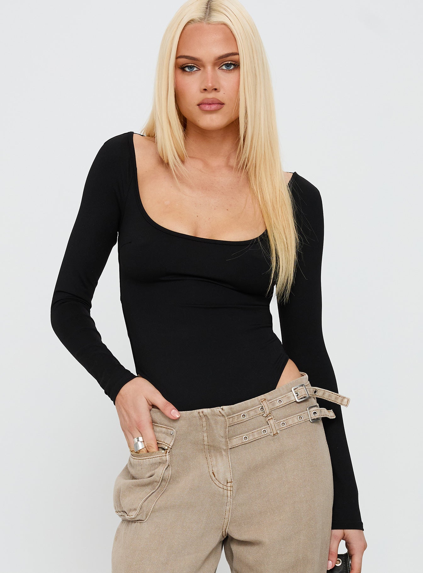 Alternative view of All Tied Up Long Sleeve Bodysuit Black
