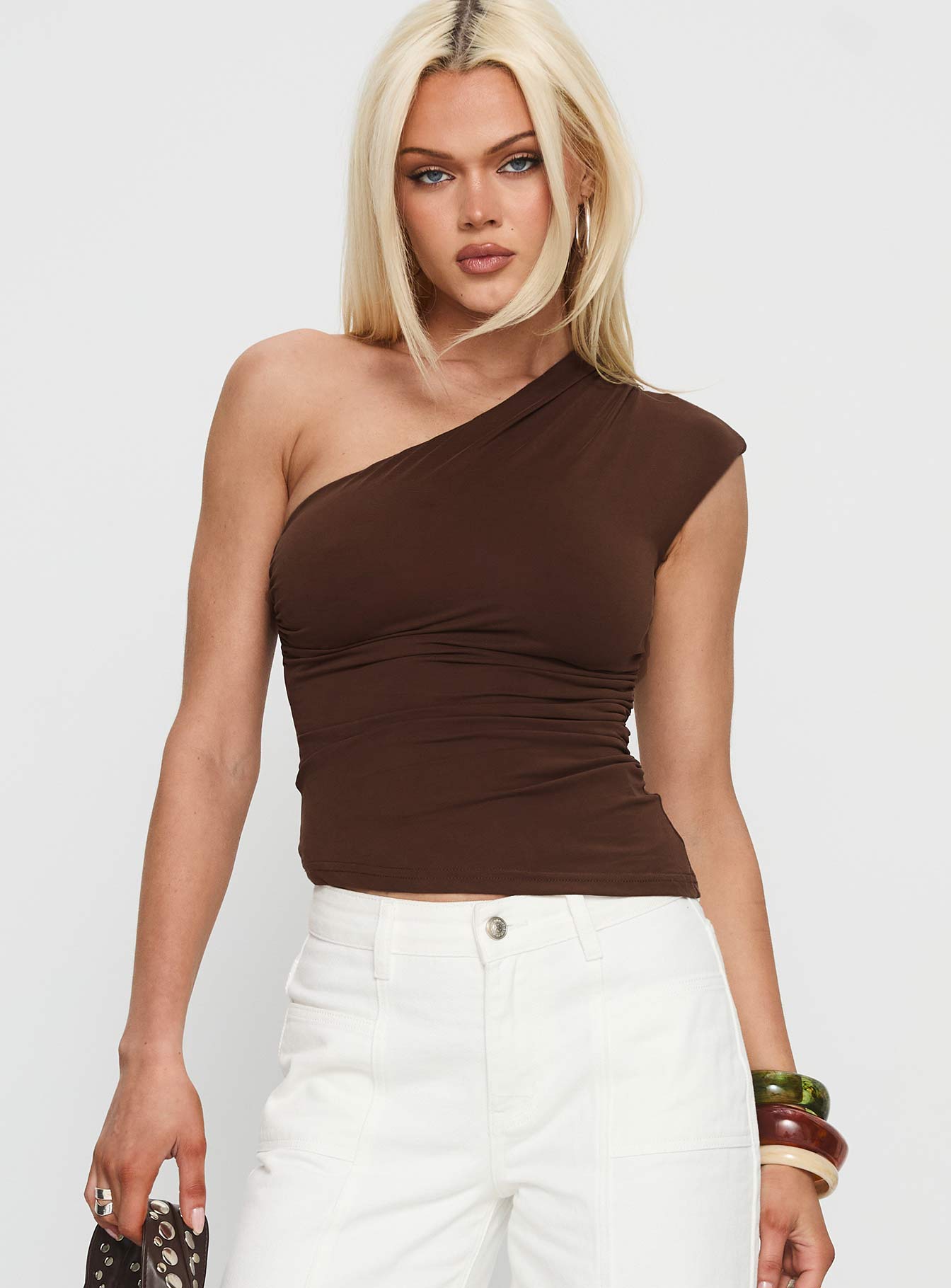 Alternative view of Amelyn One Shoulder Top Brown