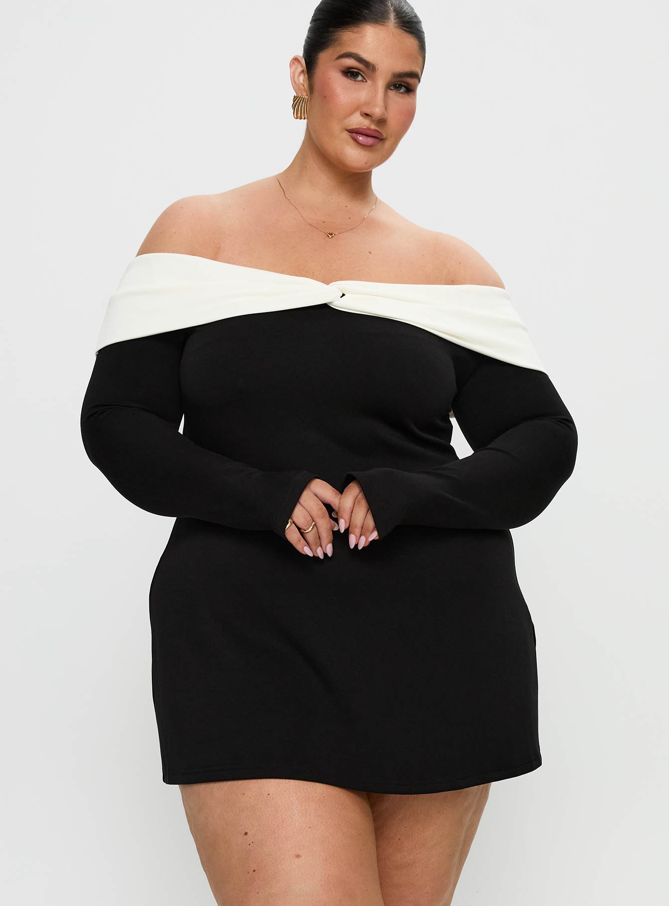 Alternative view of Distractions Off Shoulder Long Sleeve Mini Dress Multi Curve