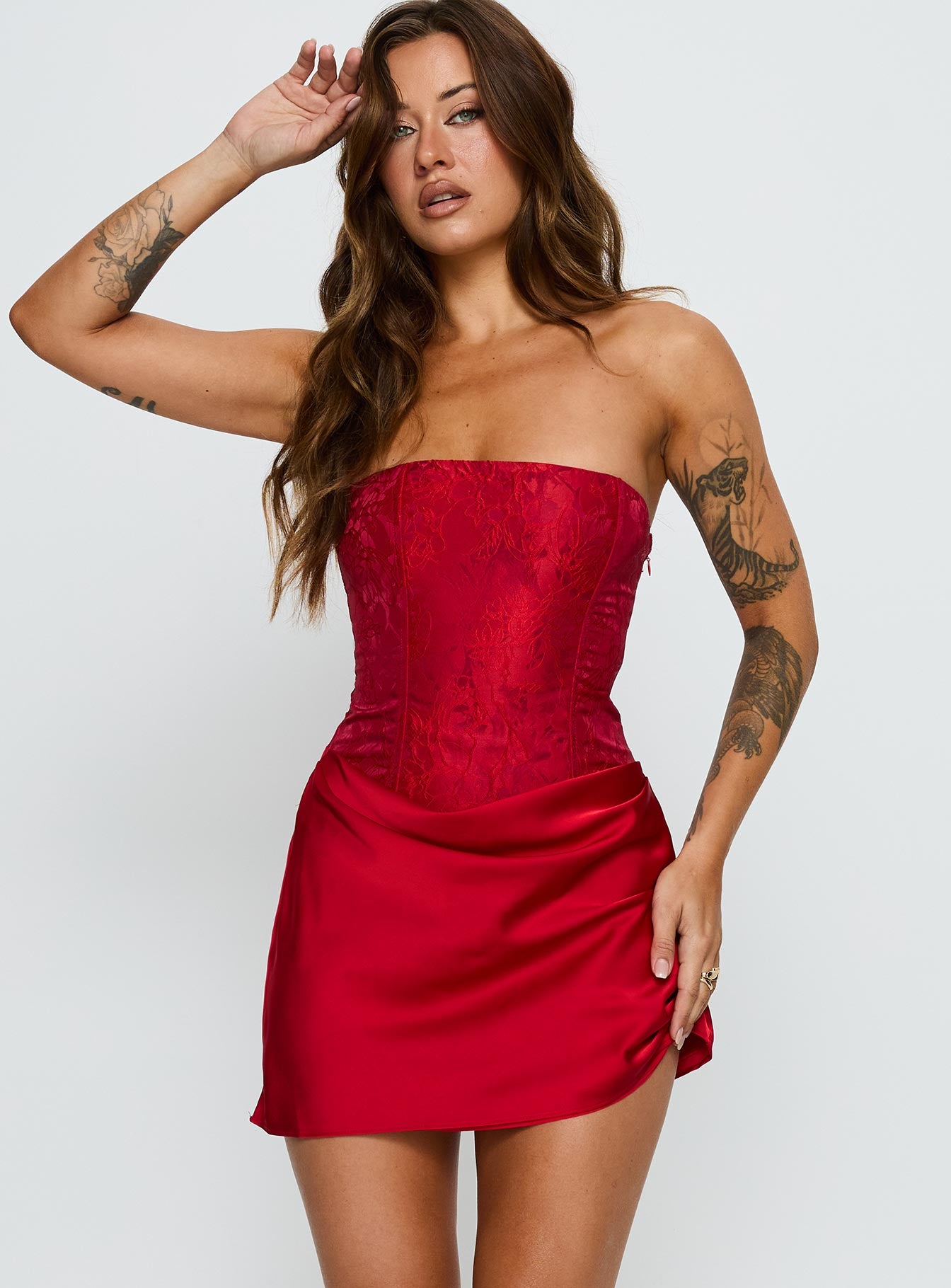 Alternative view of Jenevieve Strapless Drape Mini Dress Red