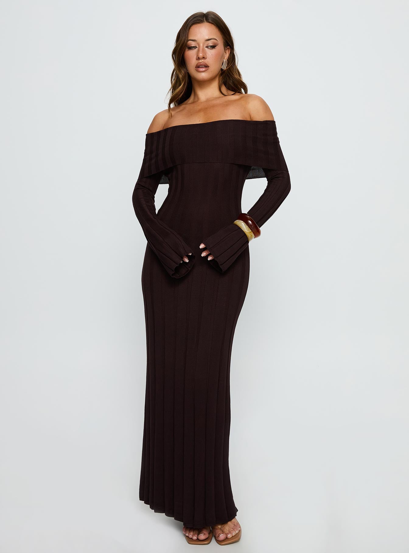 Alternative view of Ellouisa Long Sleeve Rib Maxi Dress Chocolate