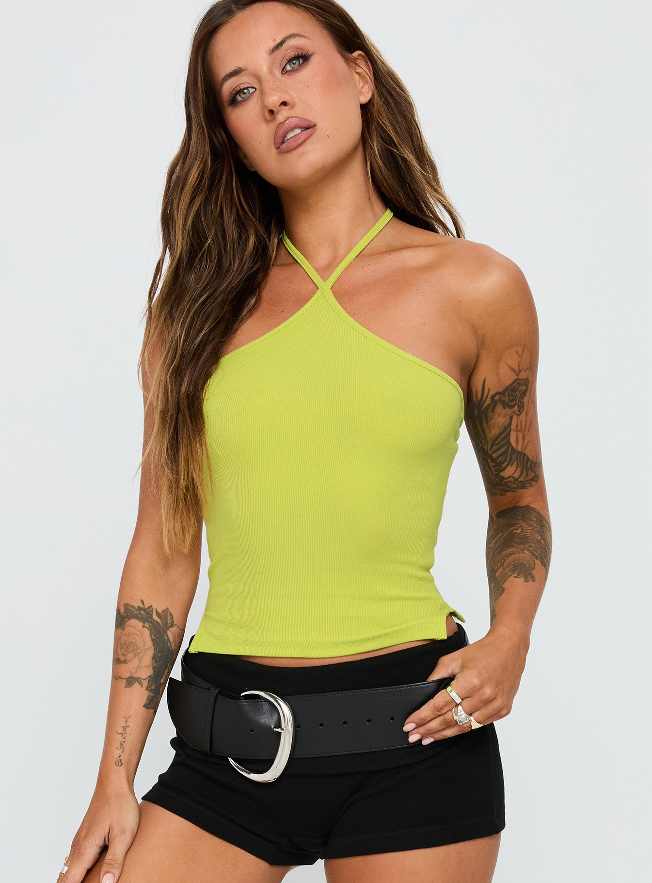 Alternative view of Baseline Halter Rib Top Green