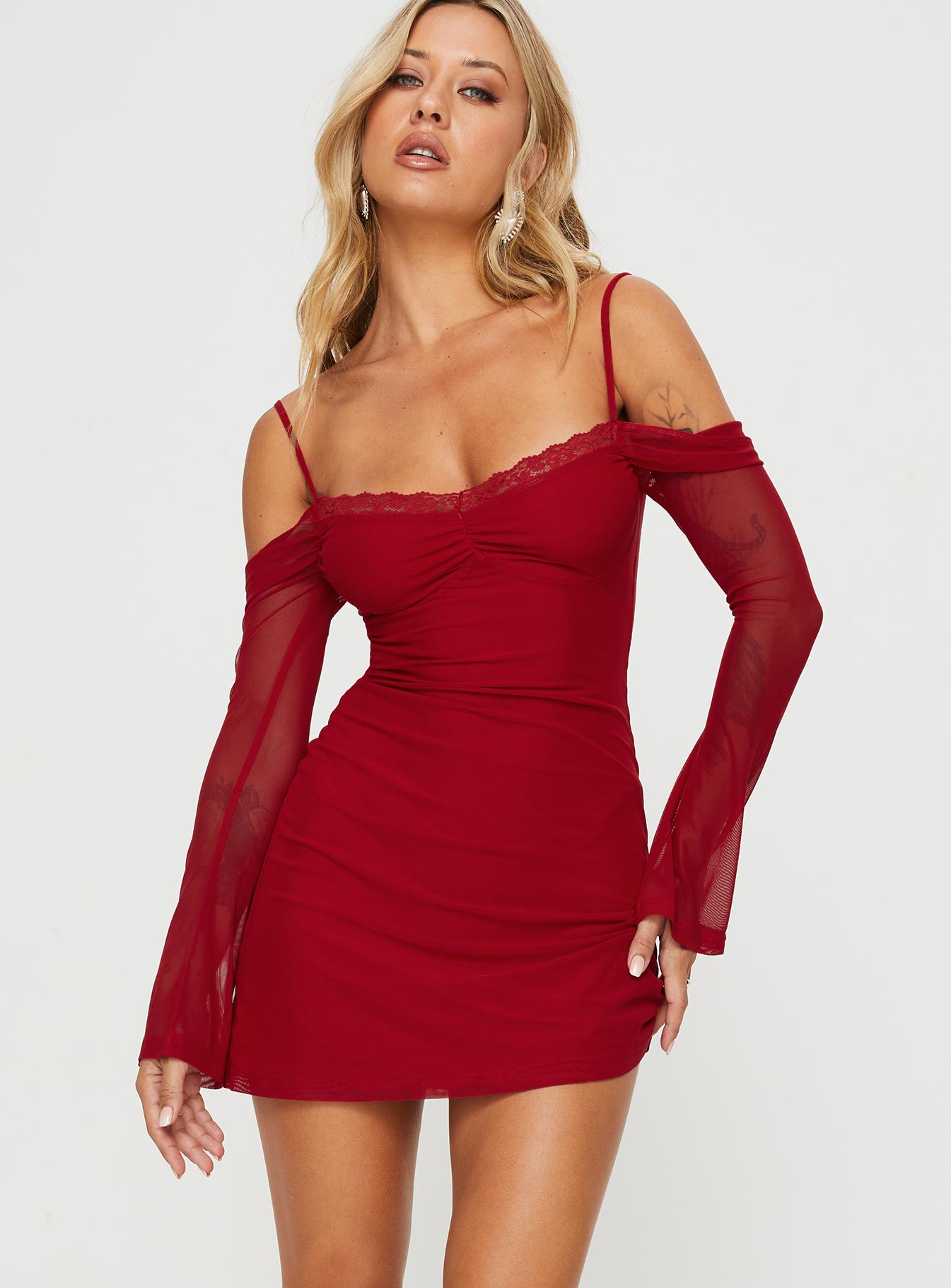 Alternative view of Edmone Long Sleeve Mini Dress Red