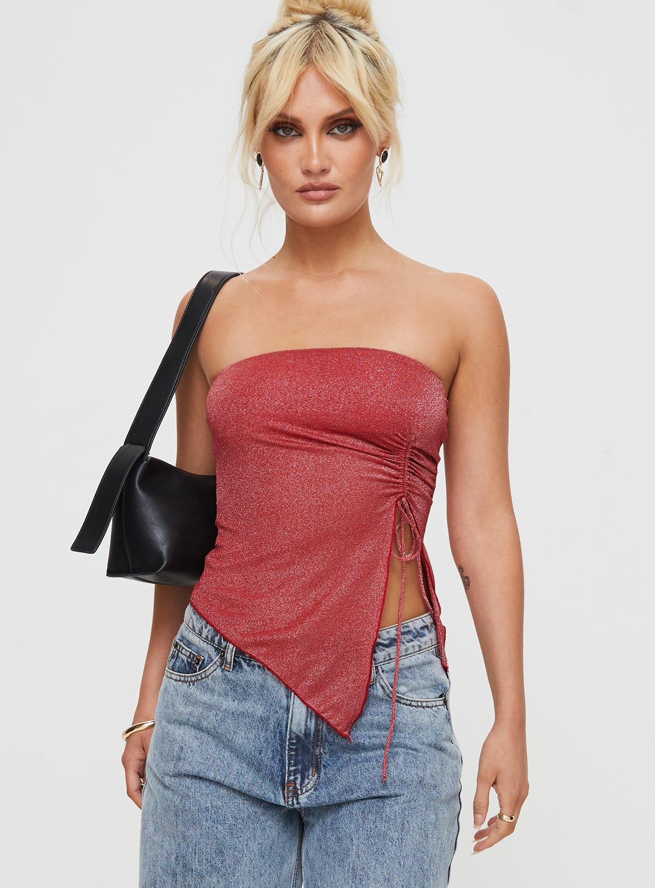 Alternative view of Dessy Strapless Top Red Glitter