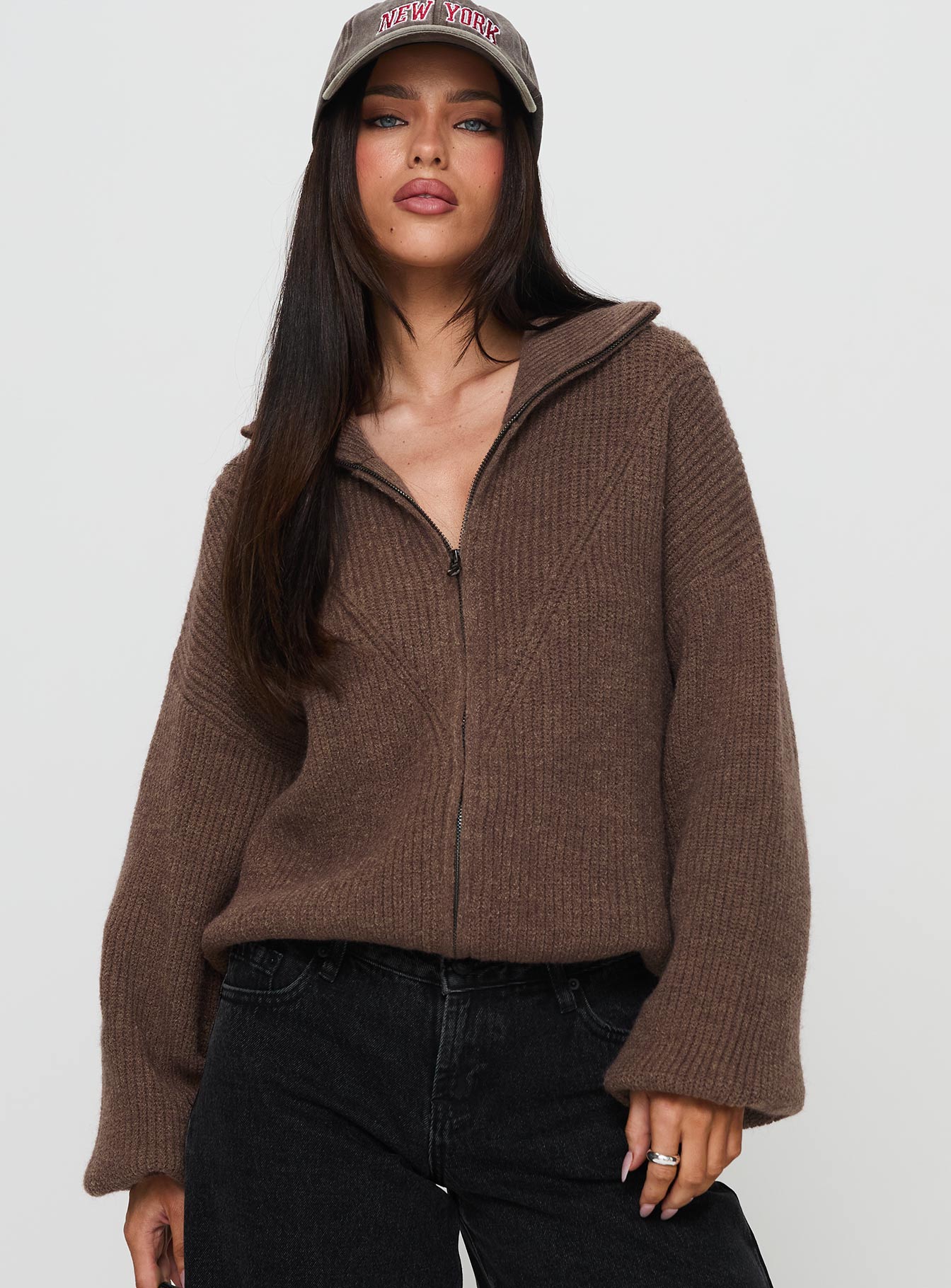 Alternative view of Hertford Zip Through Knit Sweater Brown