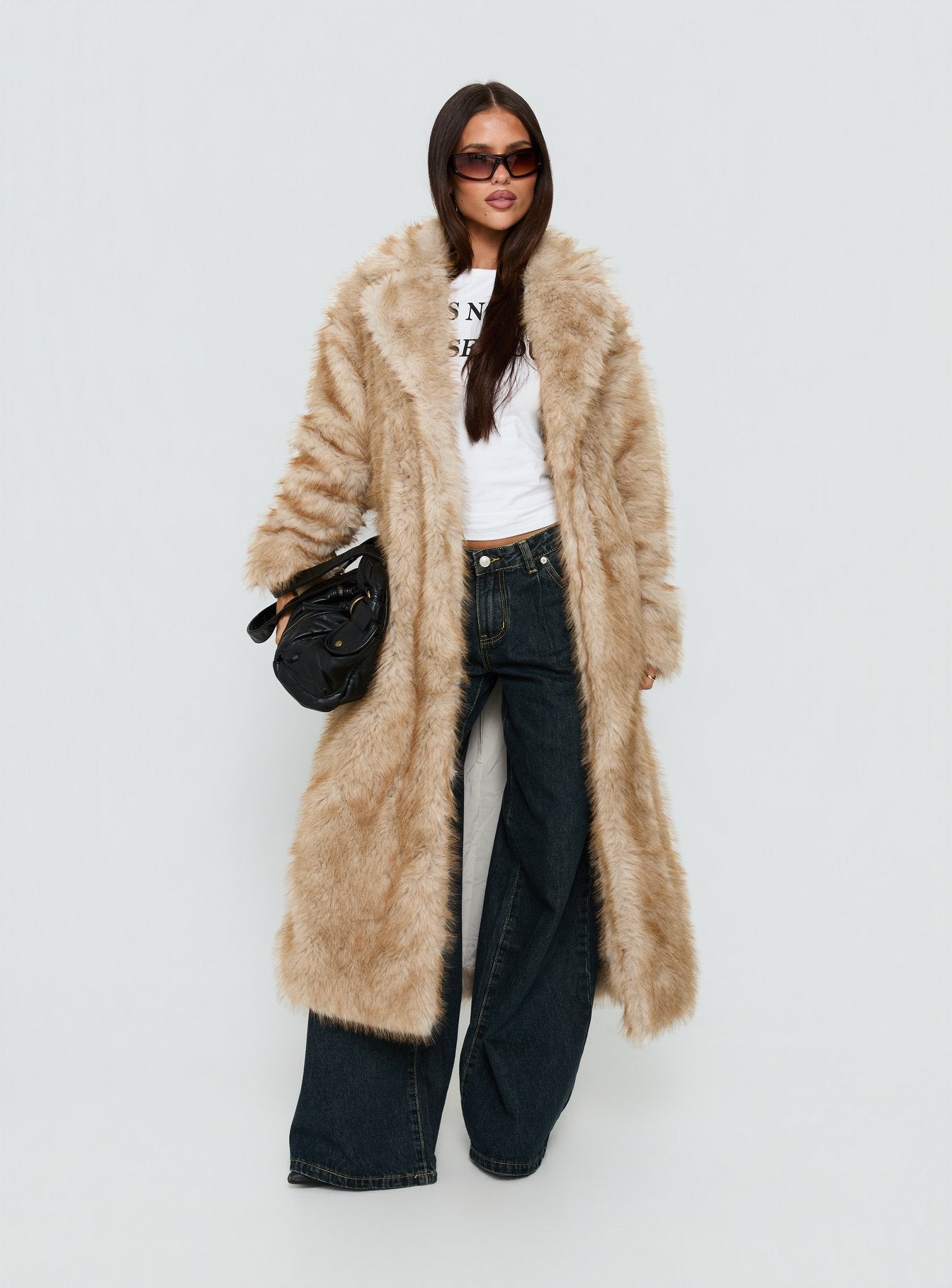 Alternative view of End Of Beginning Faux Fur Longline Jacket Beige