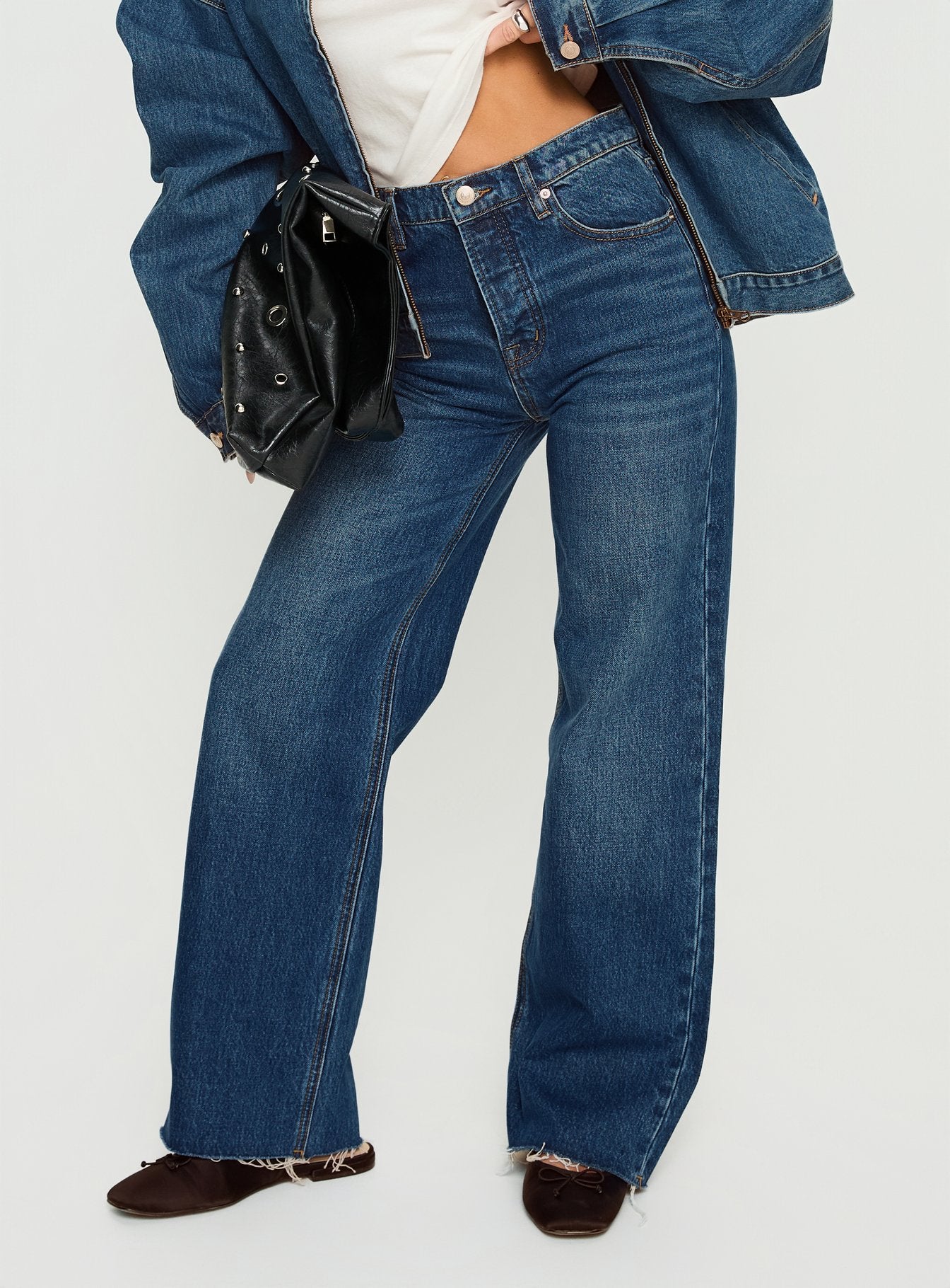 Alternative view of Fawcett High Rise Straight Leg Jeans Dark Blue Wash