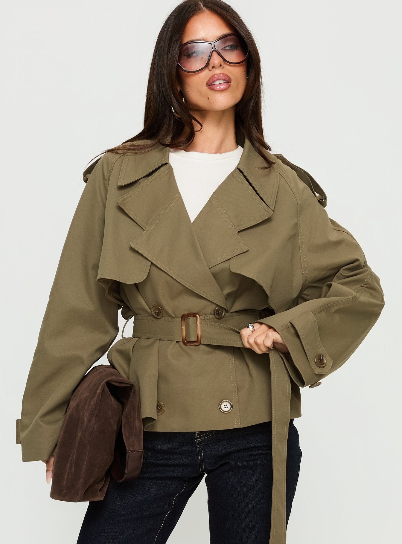 Alternative view of Eldora Cropped Trench Coat Green