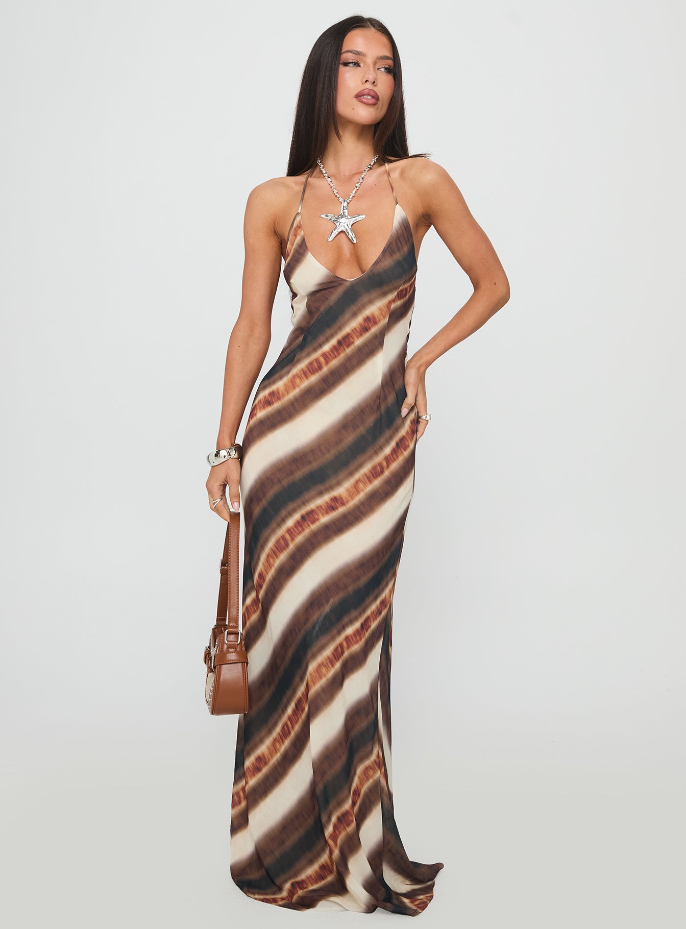 Alternative view of Esmira Halter Maxi Dress Brown Stripe
