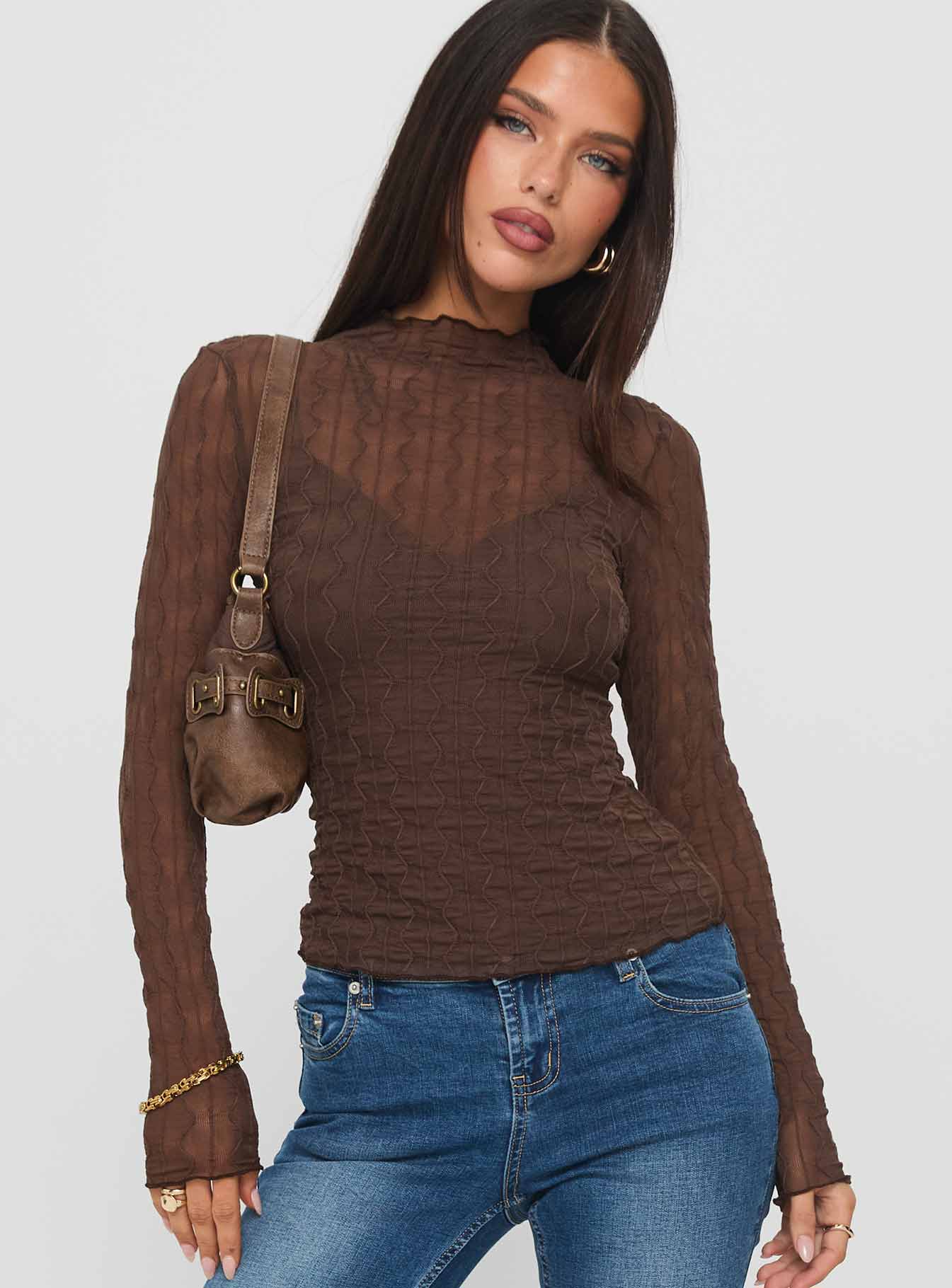 Alternative view of Fabiana Layered Long Sleeve Top Brown
