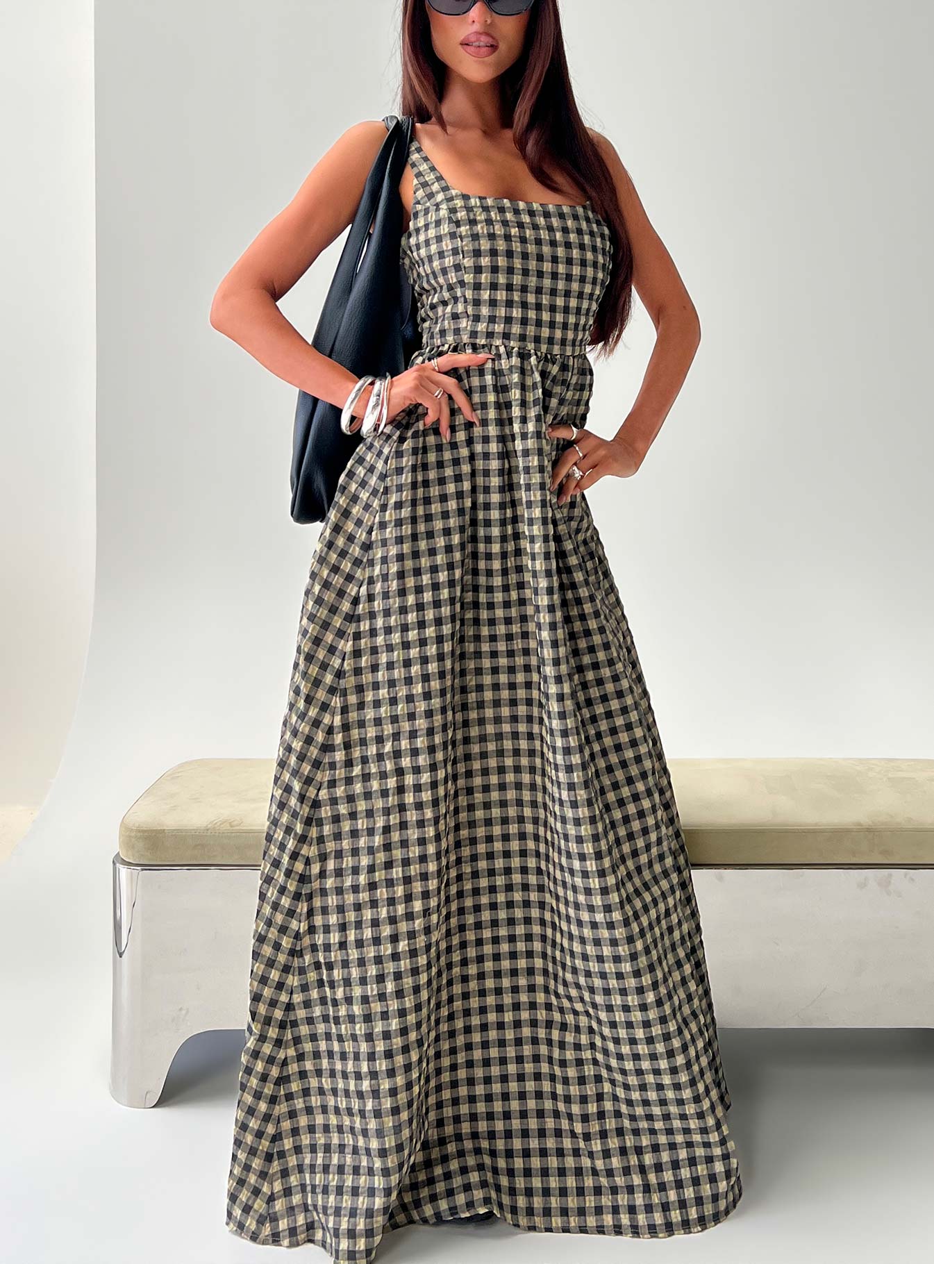 Cartmel Check Maxi Dress Black / Cream Petite - Image 9