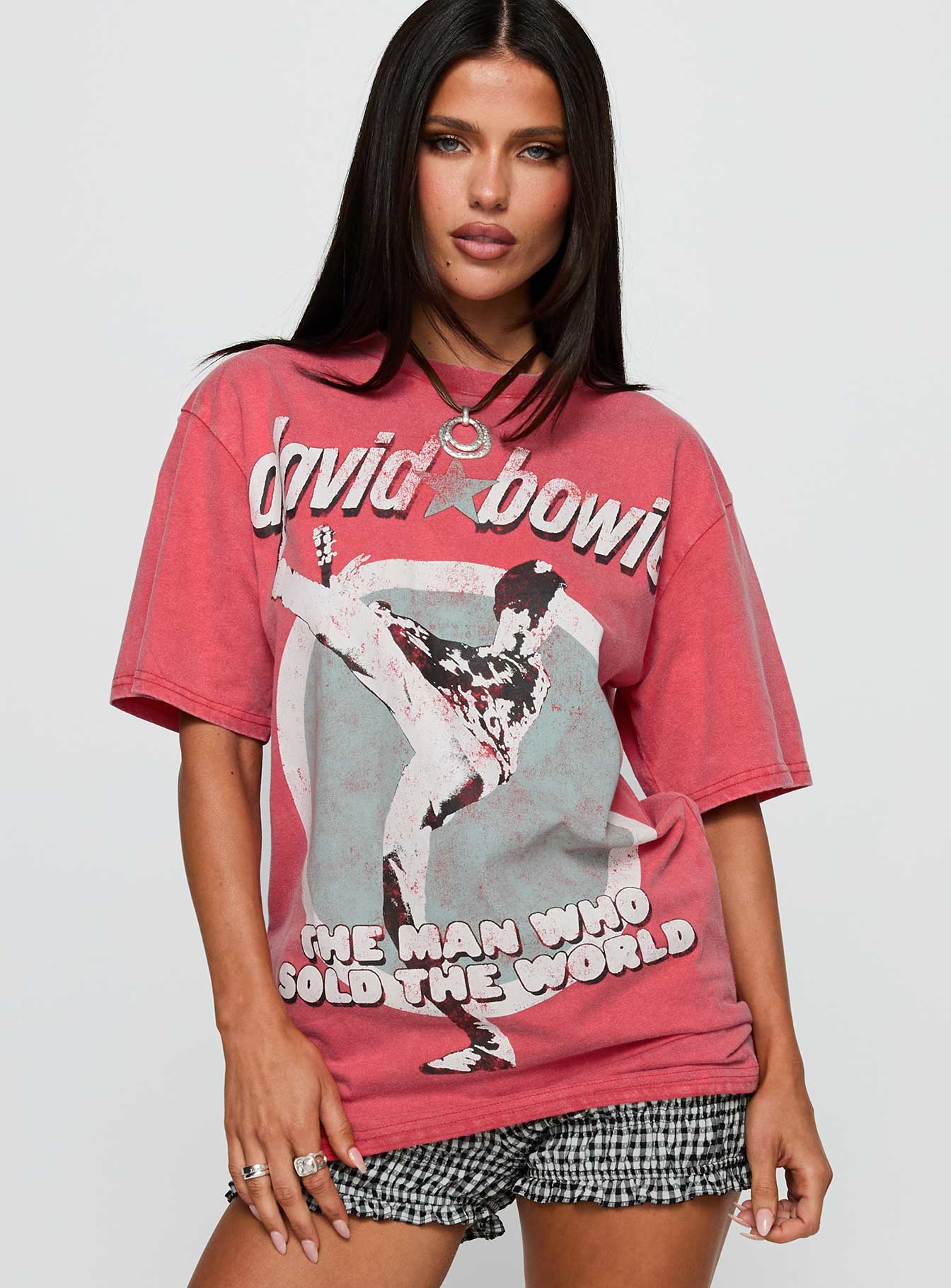 Alternative view of David Bowie Vintage Oversized Graphic Tee Red