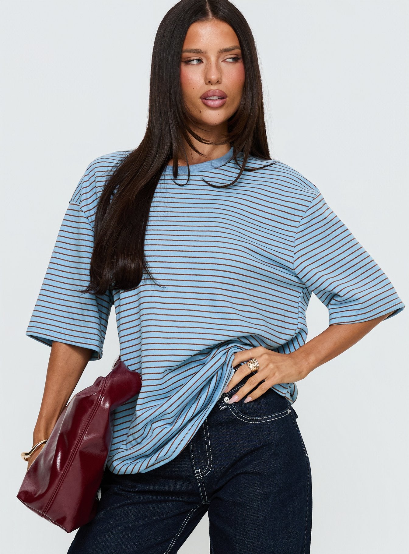 Alternative view of Kaitlan Short Sleeve Tee Blue Stripe