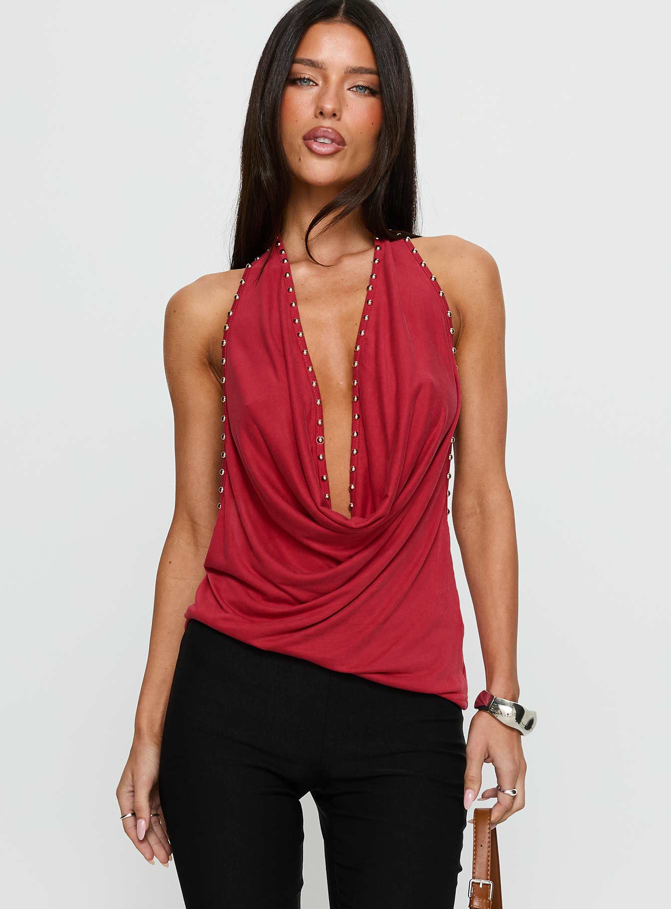 Alternative view of Khoda Studded Halter Top Burgundy