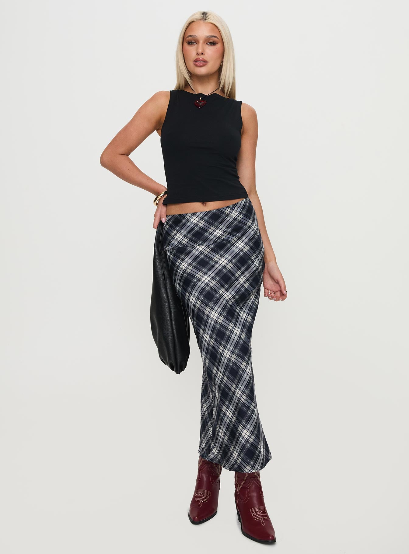 Alternative view of Everlie Low Waist Maxi Skirt Check Multi