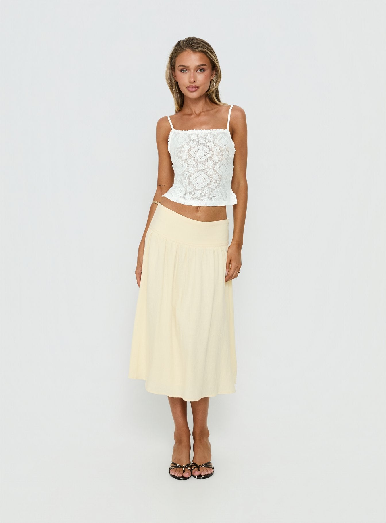Heart Of Gold Linen Blend Midi Skirt Lemon - Image 2