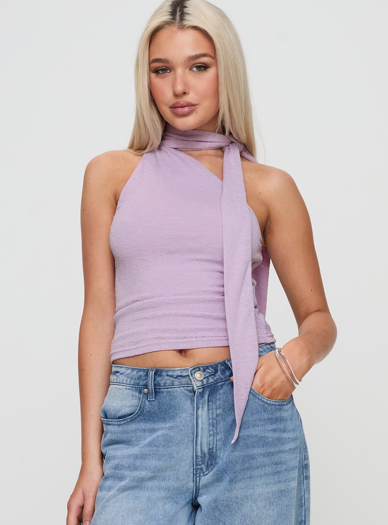 Alternative view of Anderstone Neck Tie Top Purple