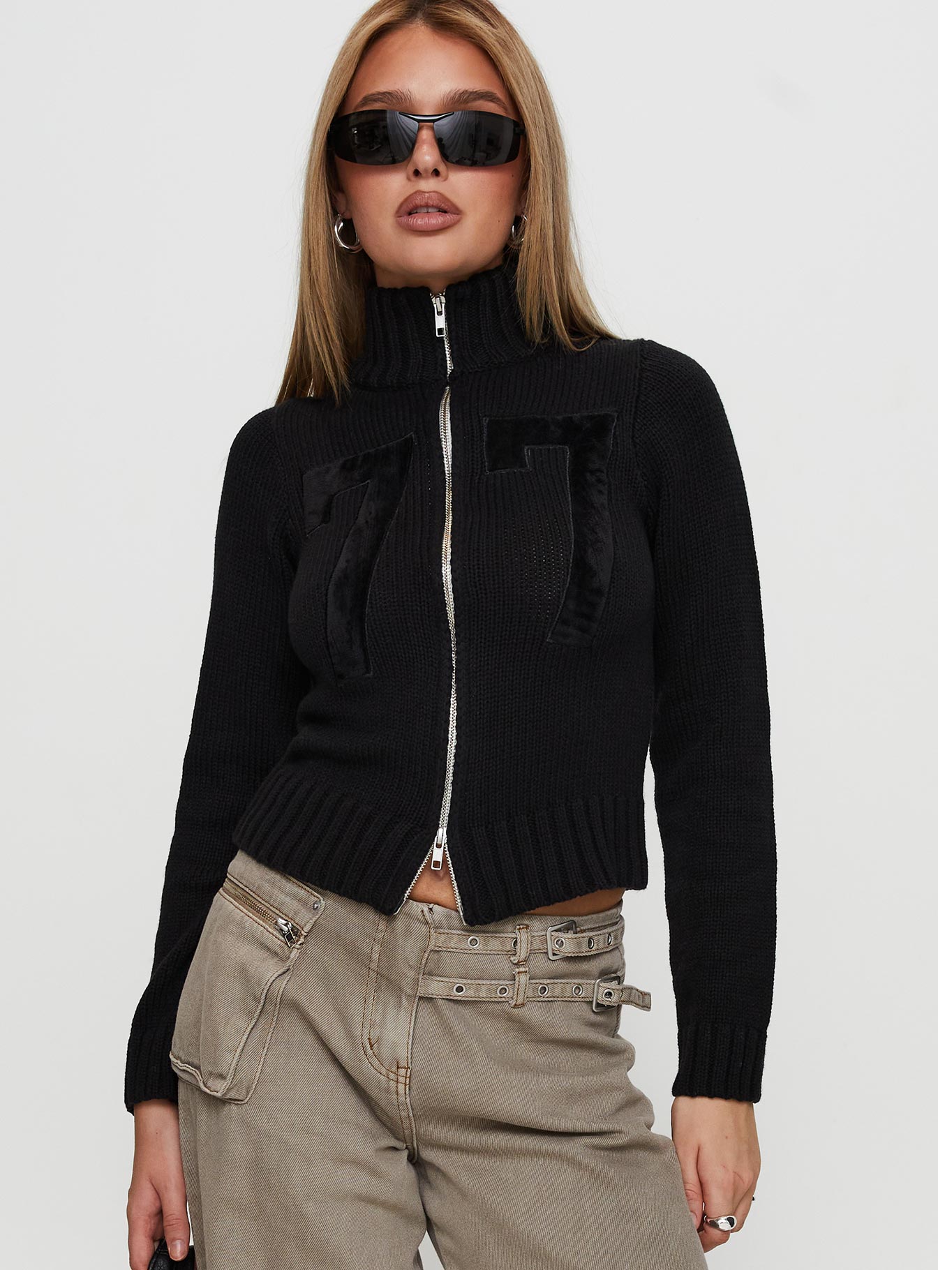 Alternative view of Nylah Zip Up Knit Jacket Black